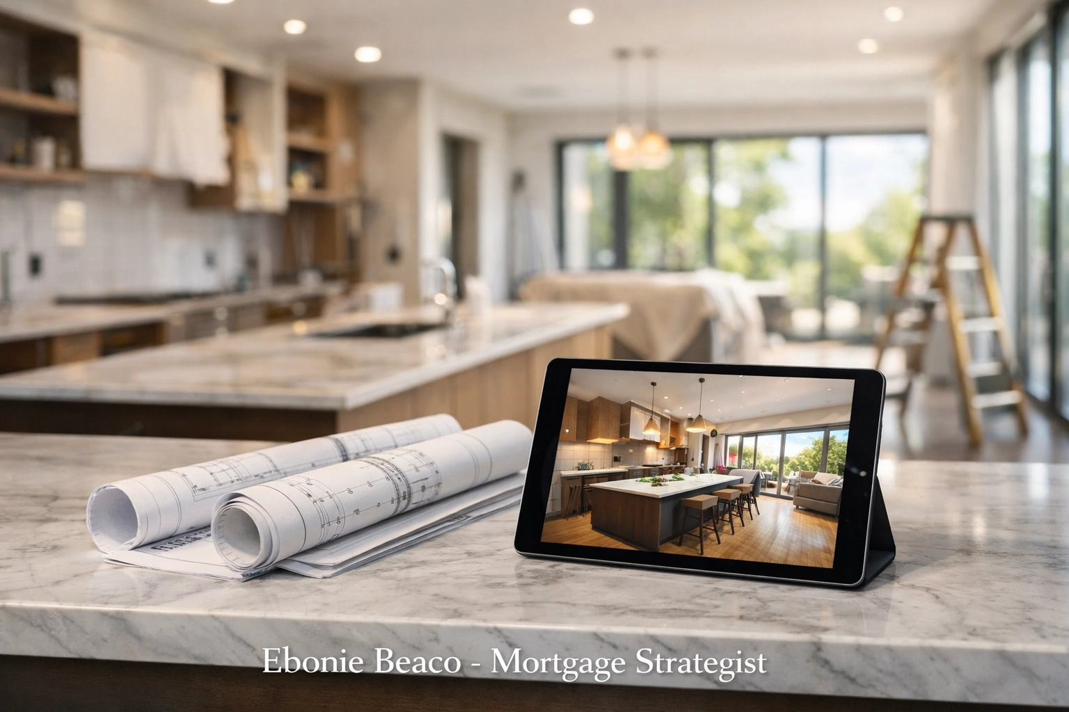 Modern kitchen renovation plans funded by a home equity line of credit.