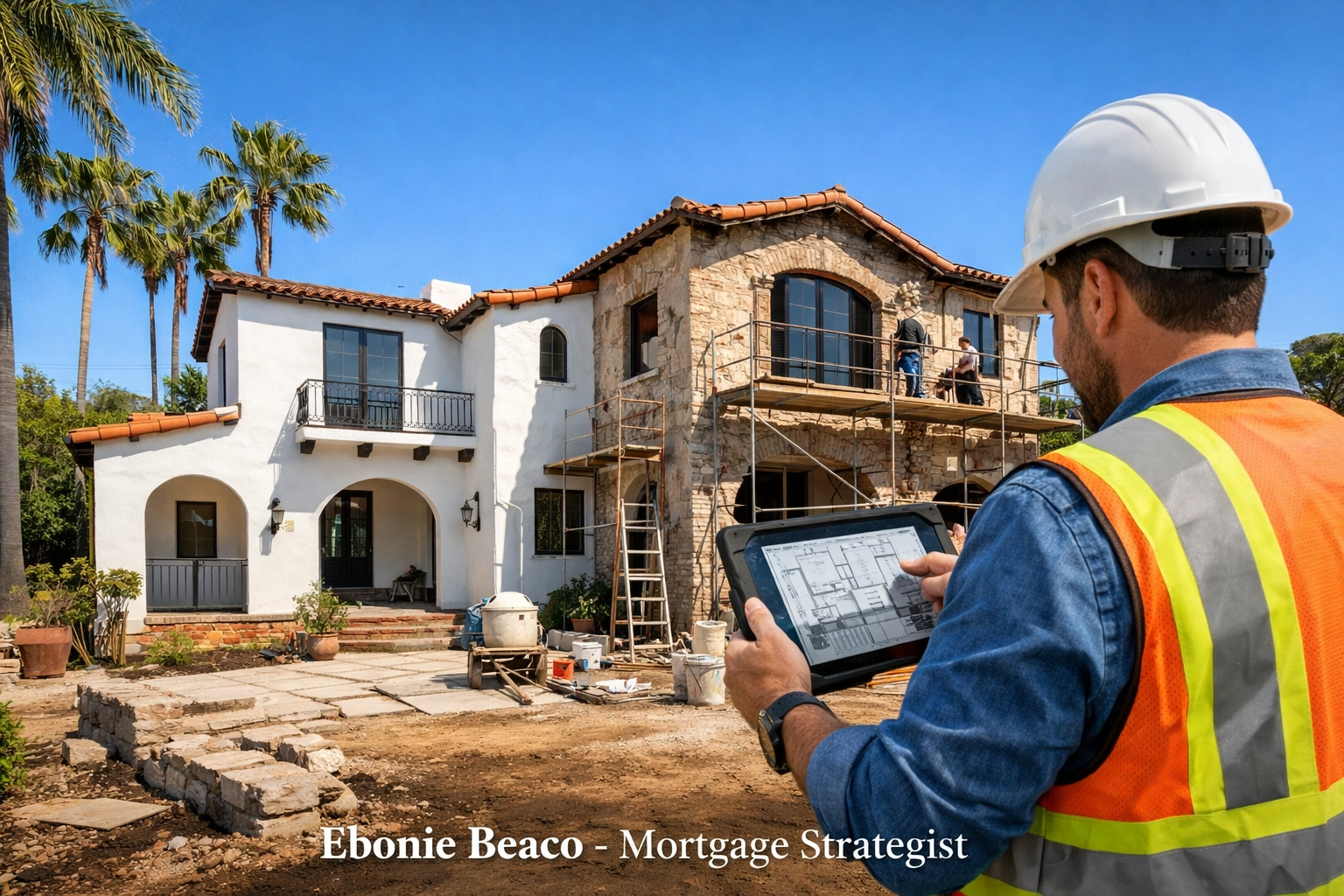Professional contractor managing a high-end California Spanish villa home renovation project.