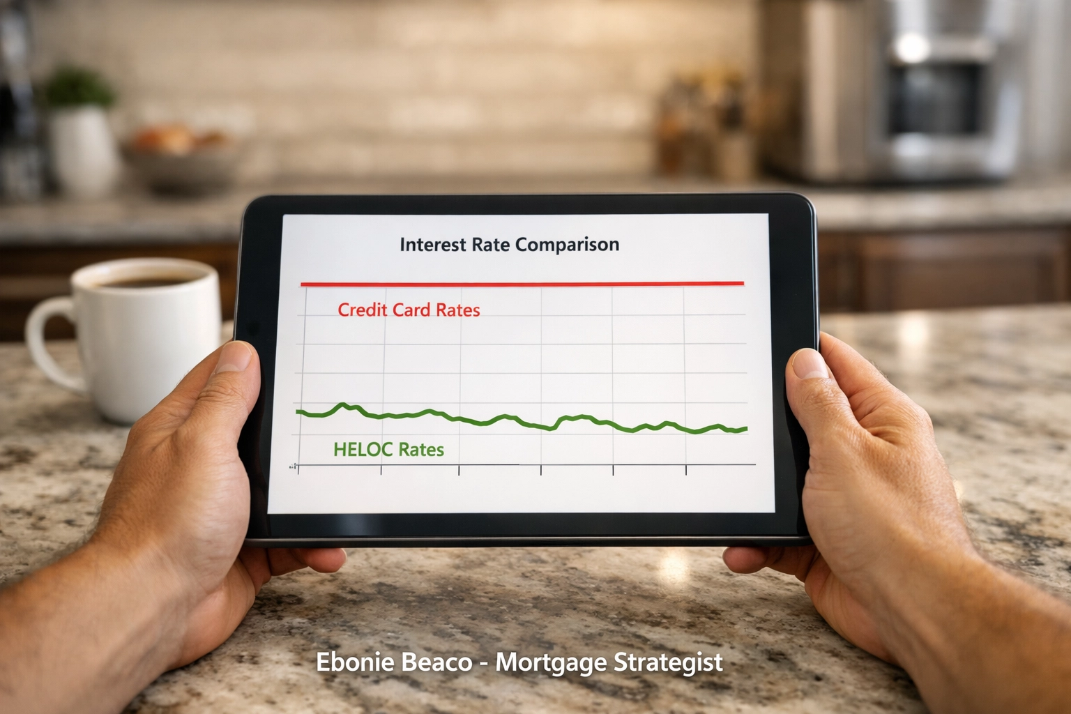 Graph comparing high credit card interest rates to lower HELOC interest rates.