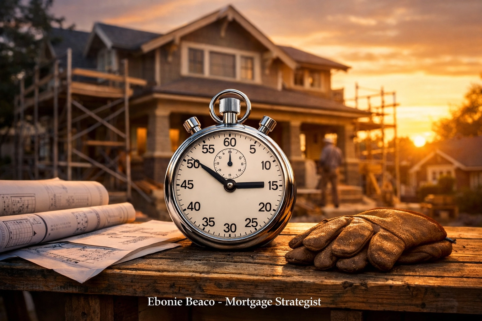 Stopwatch at a Chicago house renovation site showing the importance of fix and flip construction timelines.