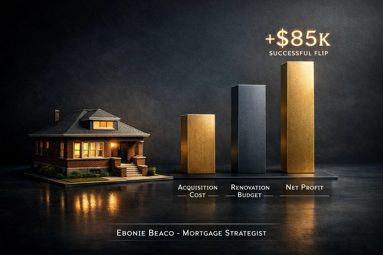 Financial analysis chart showing costs and net profit for a Chicago fix and flip investment property deal.