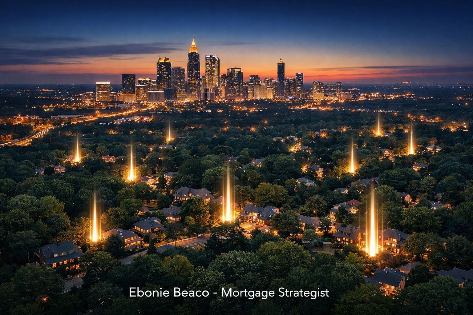 Aerial view of the Atlanta skyline showing high-growth neighborhoods for real estate wholesaling and off-market properties.