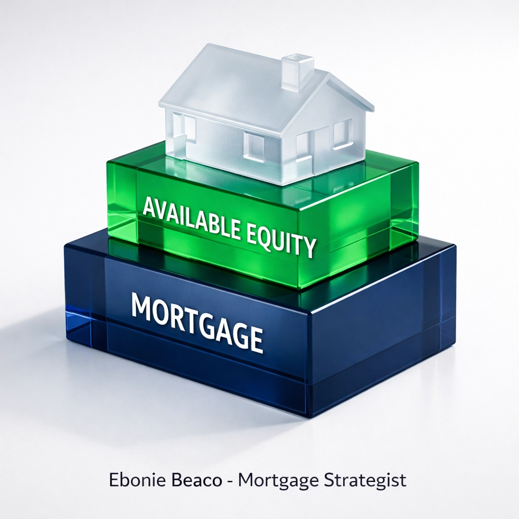 Visual breakdown of mortgage balance and available home equity on a $500,000 home for HELOC calculation.