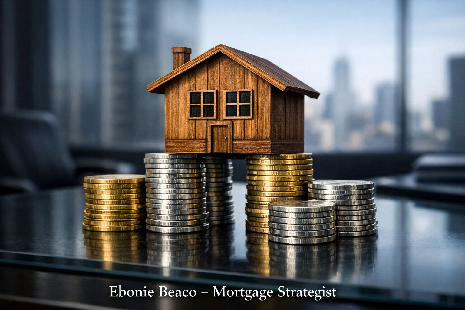 A house model on stacks of coins, representing interest rate risks and mortgage strategies for a Kentucky HELOC lender.