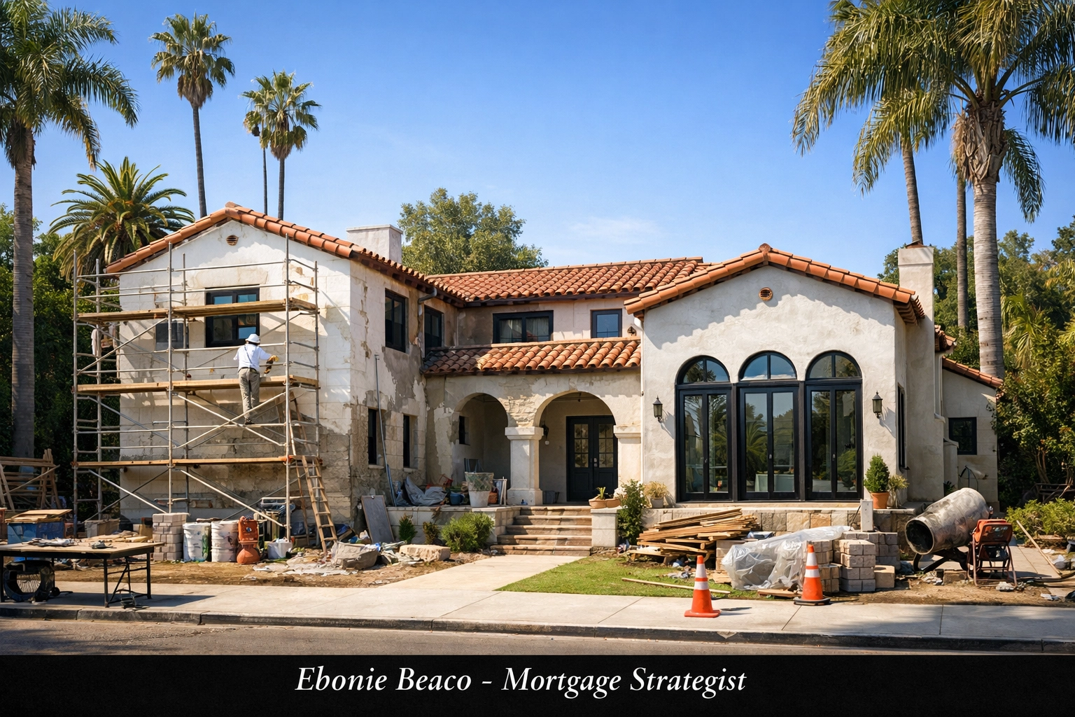Spanish villa renovation in Los Angeles showcasing a California fix and flip loan project under construction.
