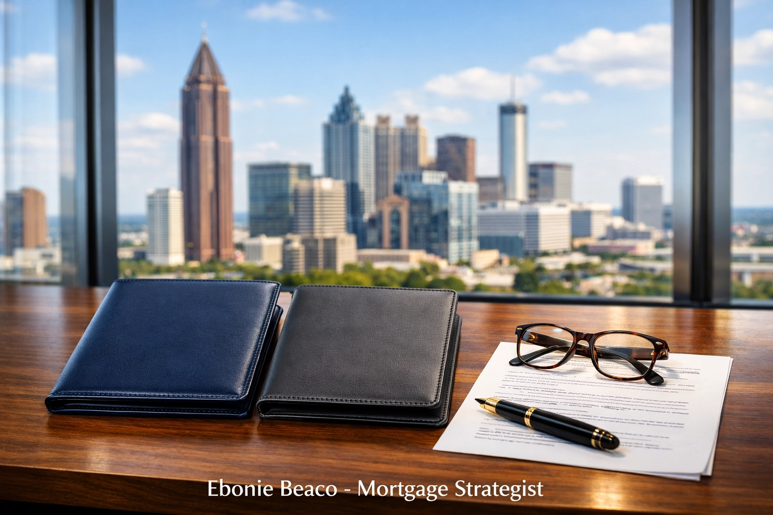 Real estate office desk with contracts and portfolios representing Atlanta wholesale deal logistics.