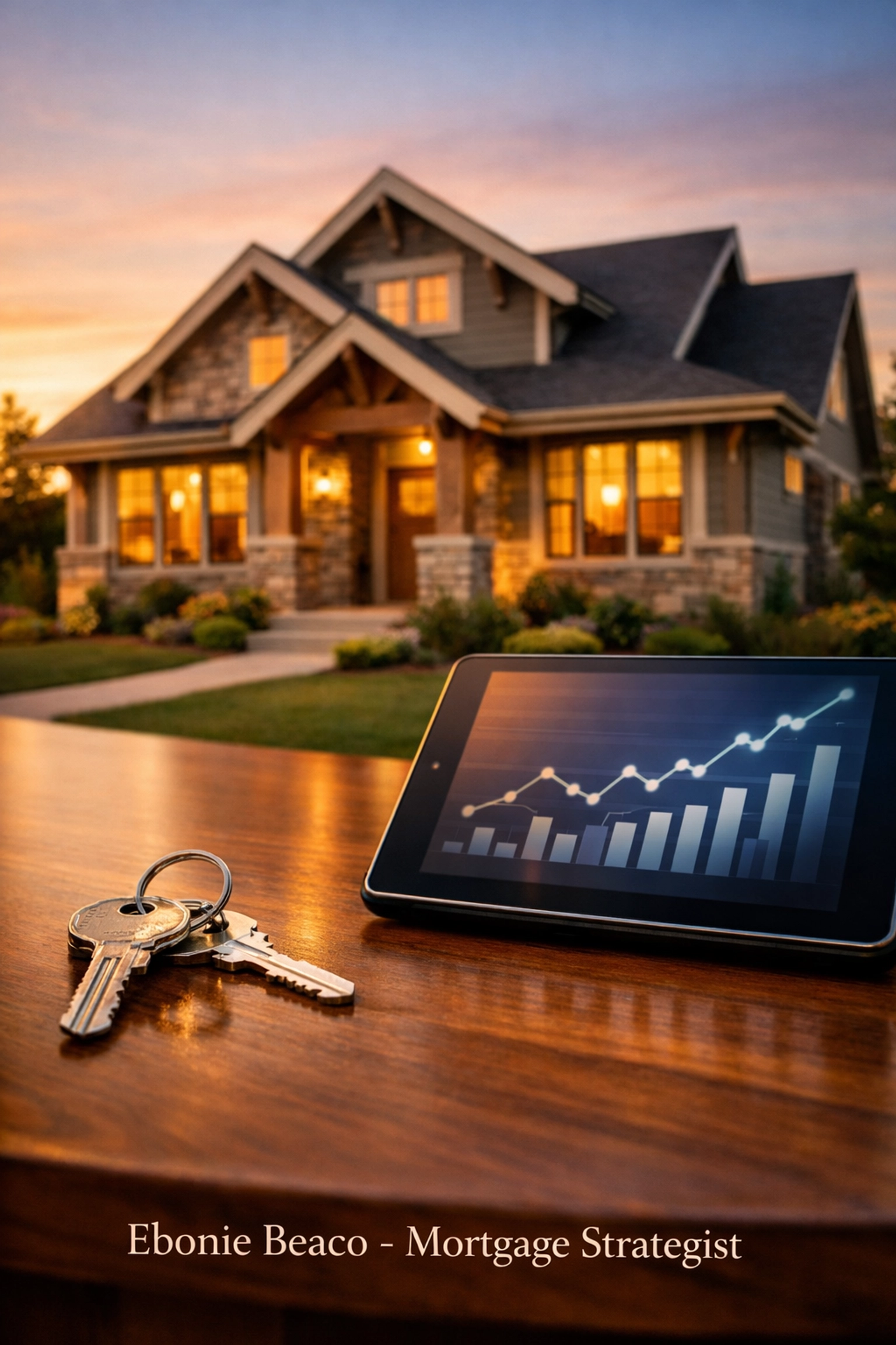 Modern Missouri home with financial chart on tablet, showing home equity growth from a Missouri HELOC lender.
