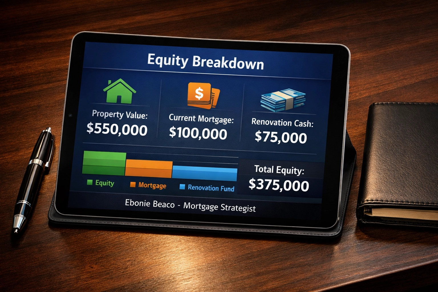 Financial chart showing a cash-out refinance strategy to fund home renovations using property equity.