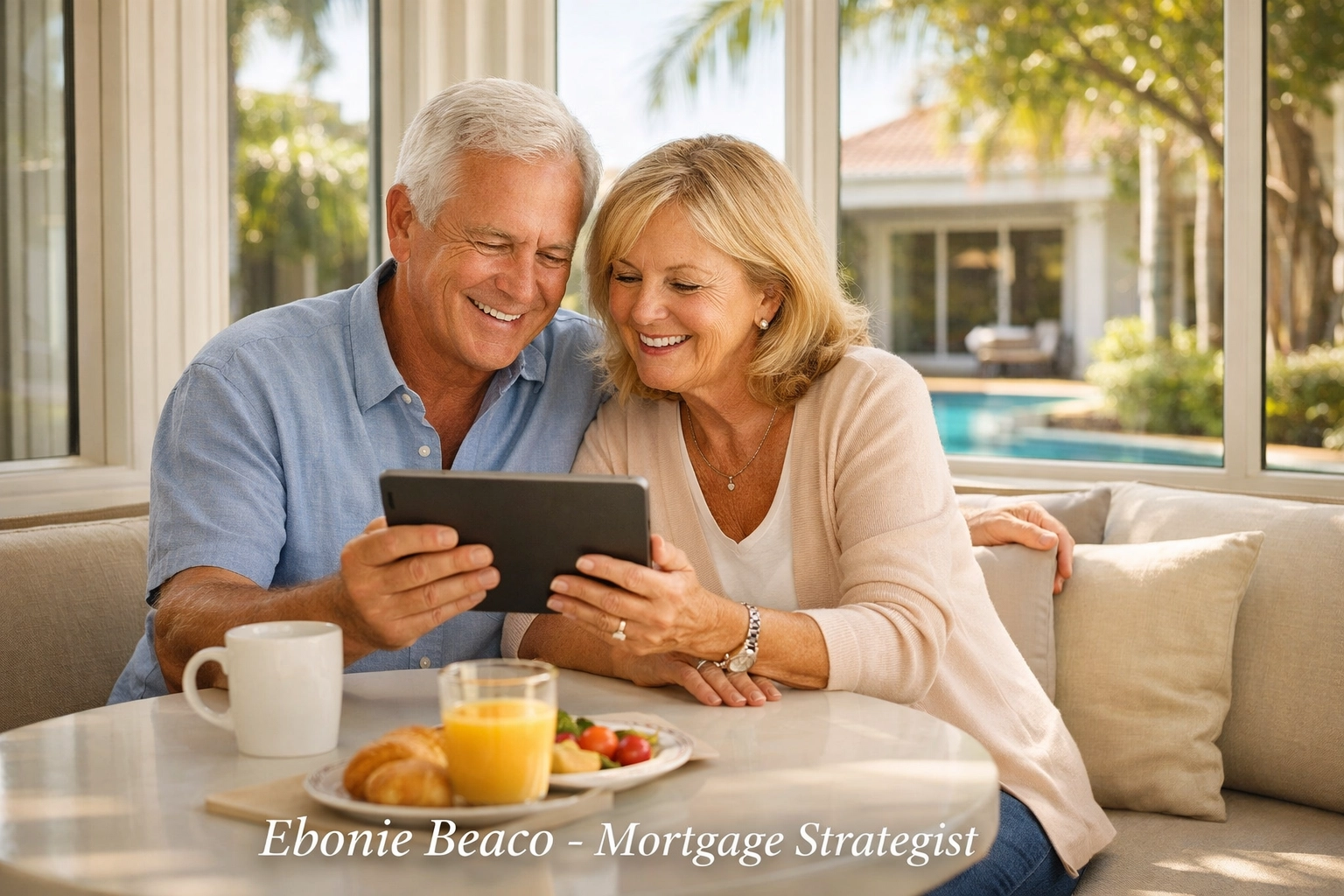 Happy retirees in a Florida home accessing tax-free equity to maximize purchasing power in retirement.