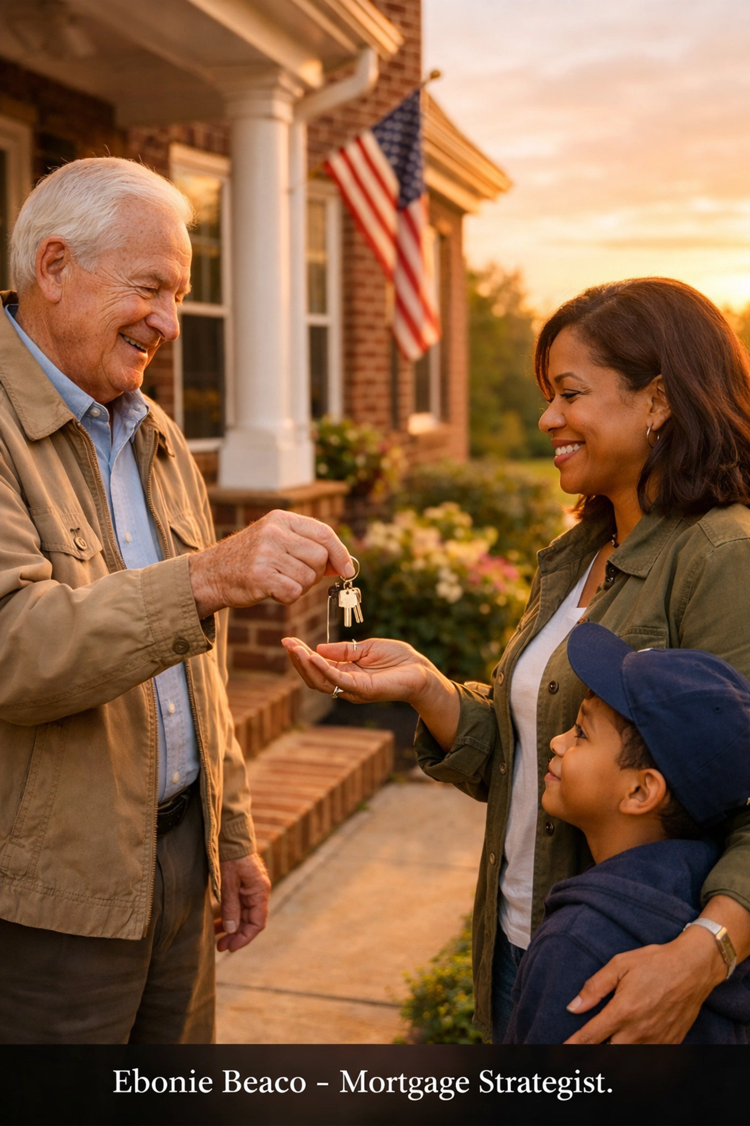 A grandfather in Virginia passing home keys to his daughter, representing family legacy and preserved home equity.