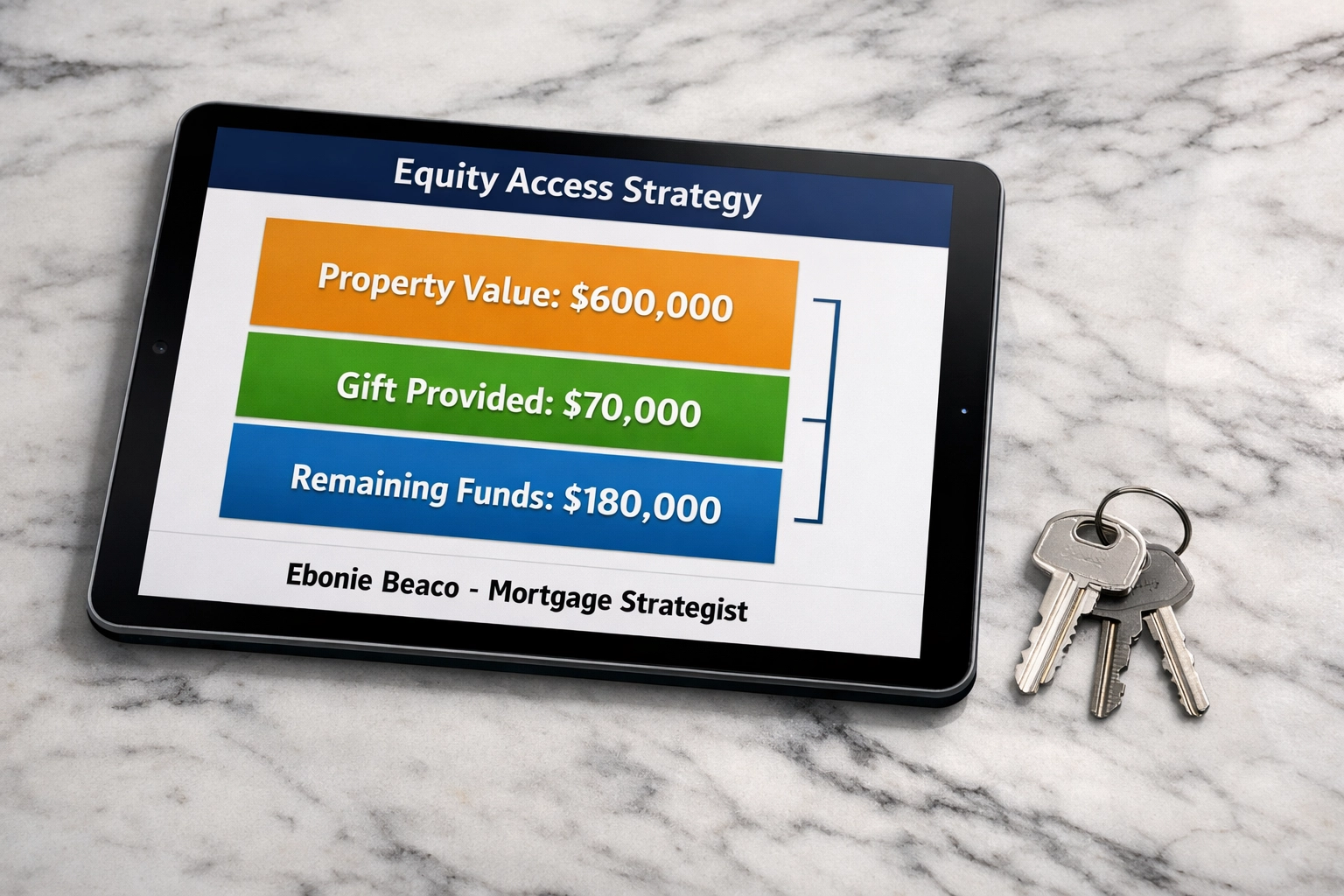 Financial strategy chart showing home equity access for a reverse mortgage down payment gift.