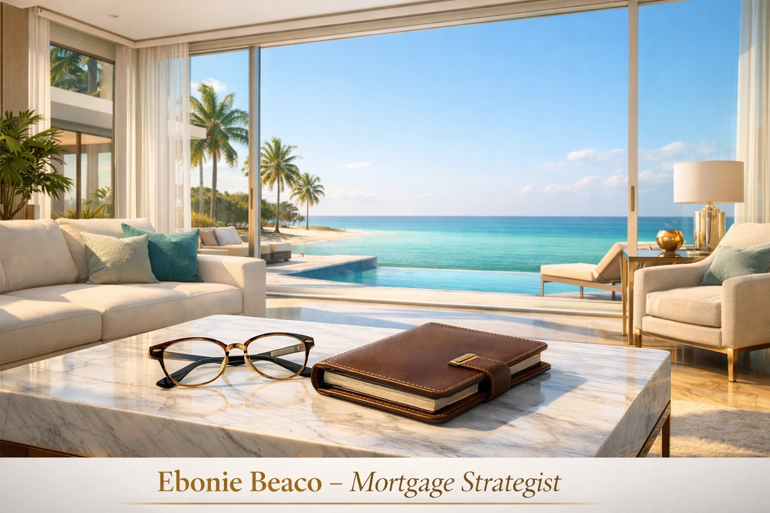 Luxury Florida home interior with a financial planner, illustrating a strategic reverse mortgage safety net.