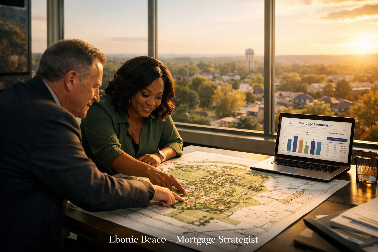 Mortgage strategist and real estate investor collaborating on property financing strategies in Georgia.