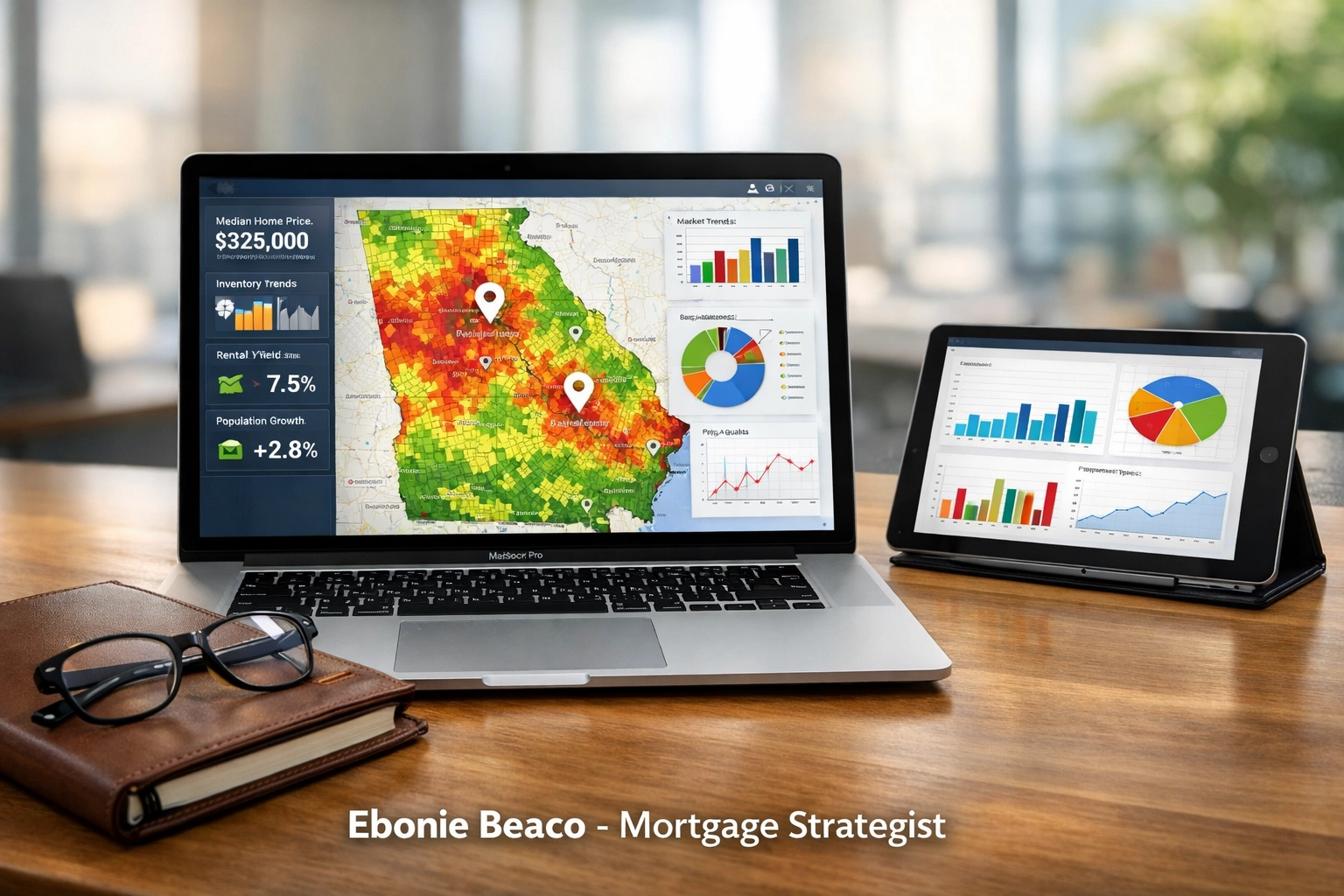 Georgia real estate heat map on a laptop screen used for finding off-market property investment leads.