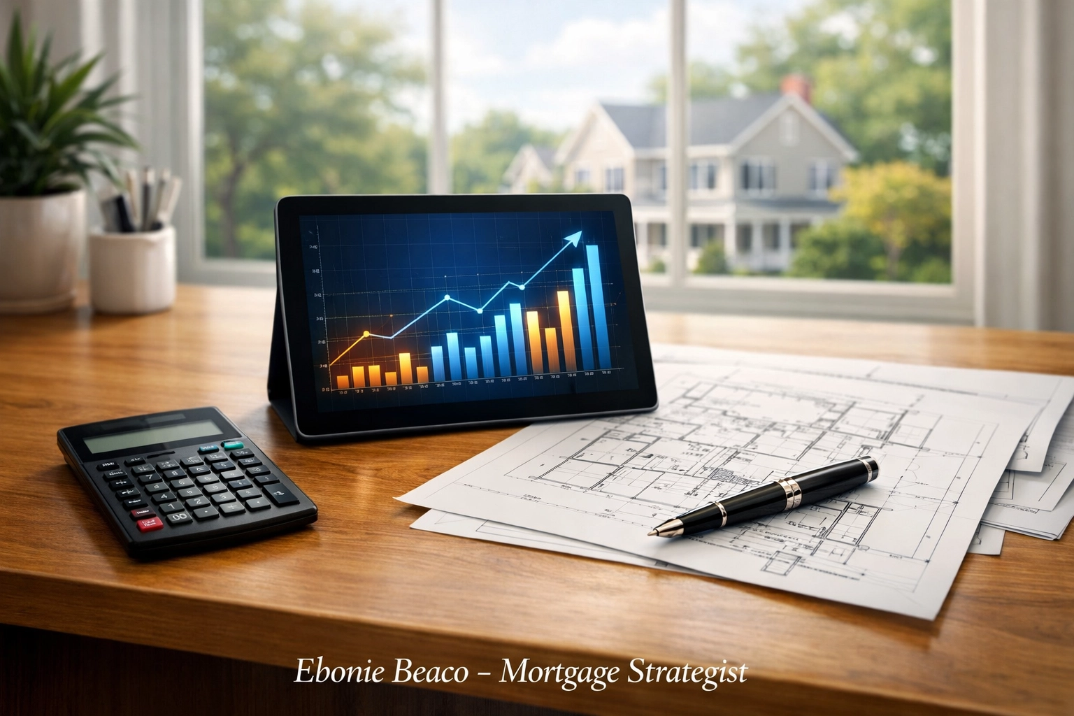 Financial analysis on a tablet reflecting a Virginia HELOC lender repayment plan and mortgage strategy.