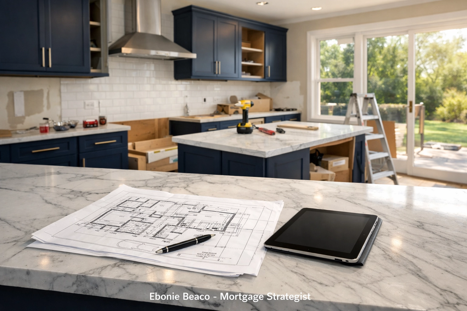 Modern kitchen renovation project funded by a HELOC to upgrade a home without losing a low interest rate.