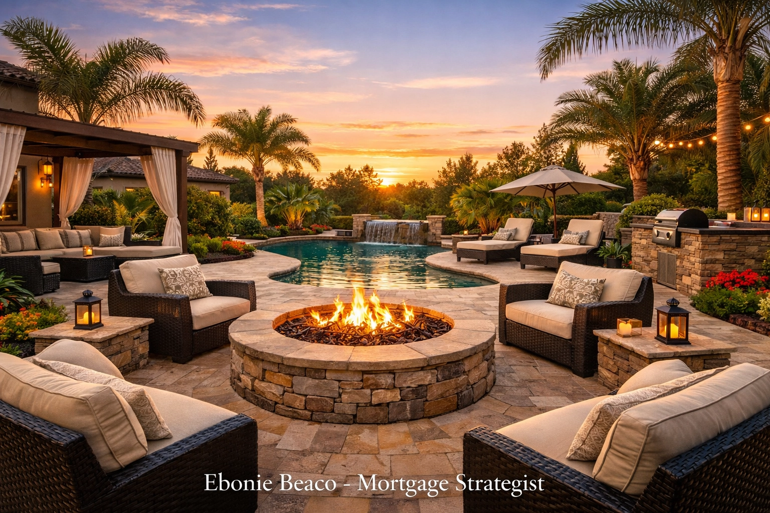 Luxury backyard patio and fire pit renovation illustrating high ROI from tapping into home equity.