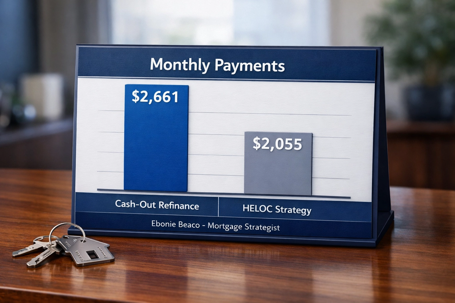 Financial chart comparing monthly savings between a cash-out refinance and a strategic HELOC.