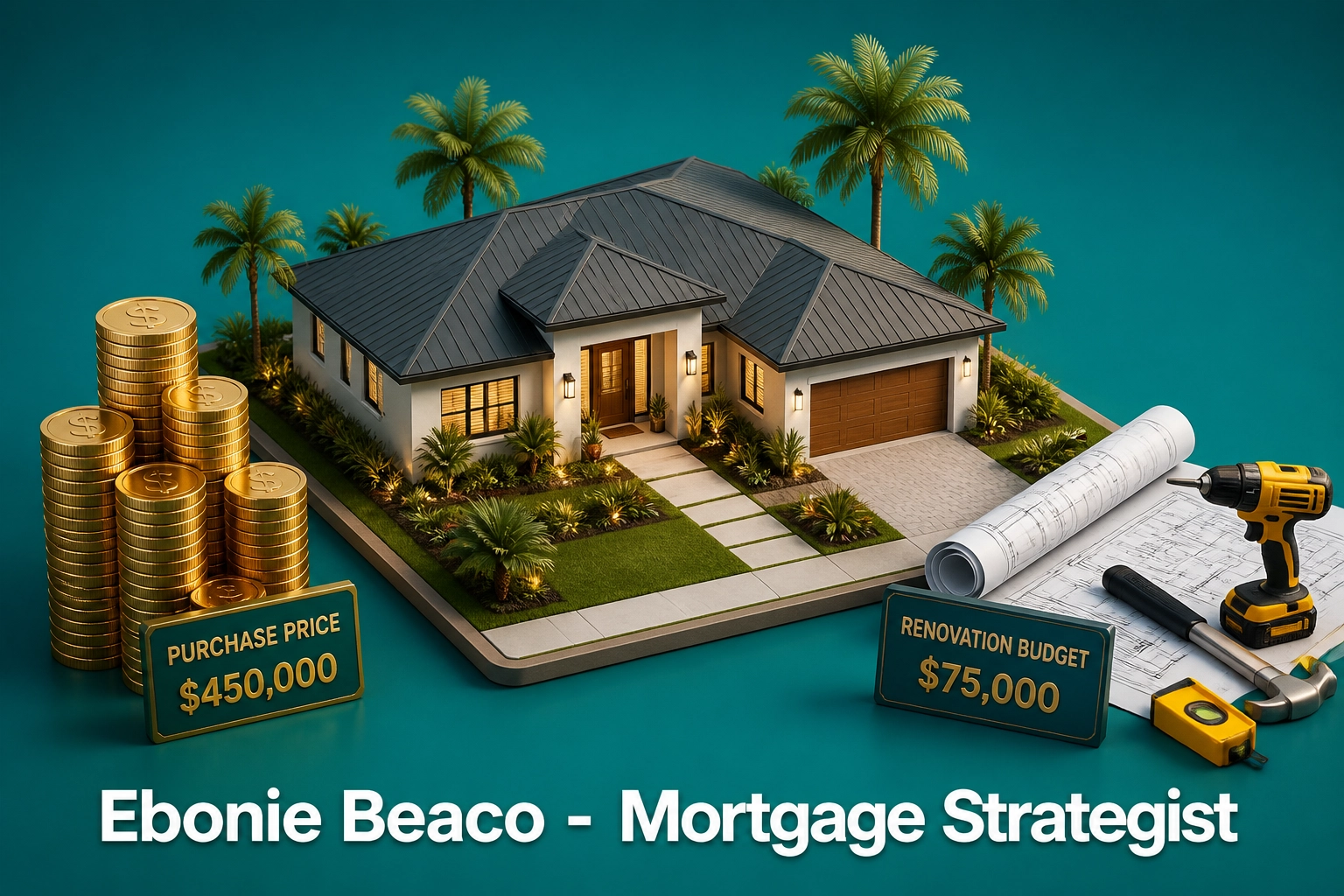 Visualizing fix and flip funding for purchase price and renovation budget on a Florida property.