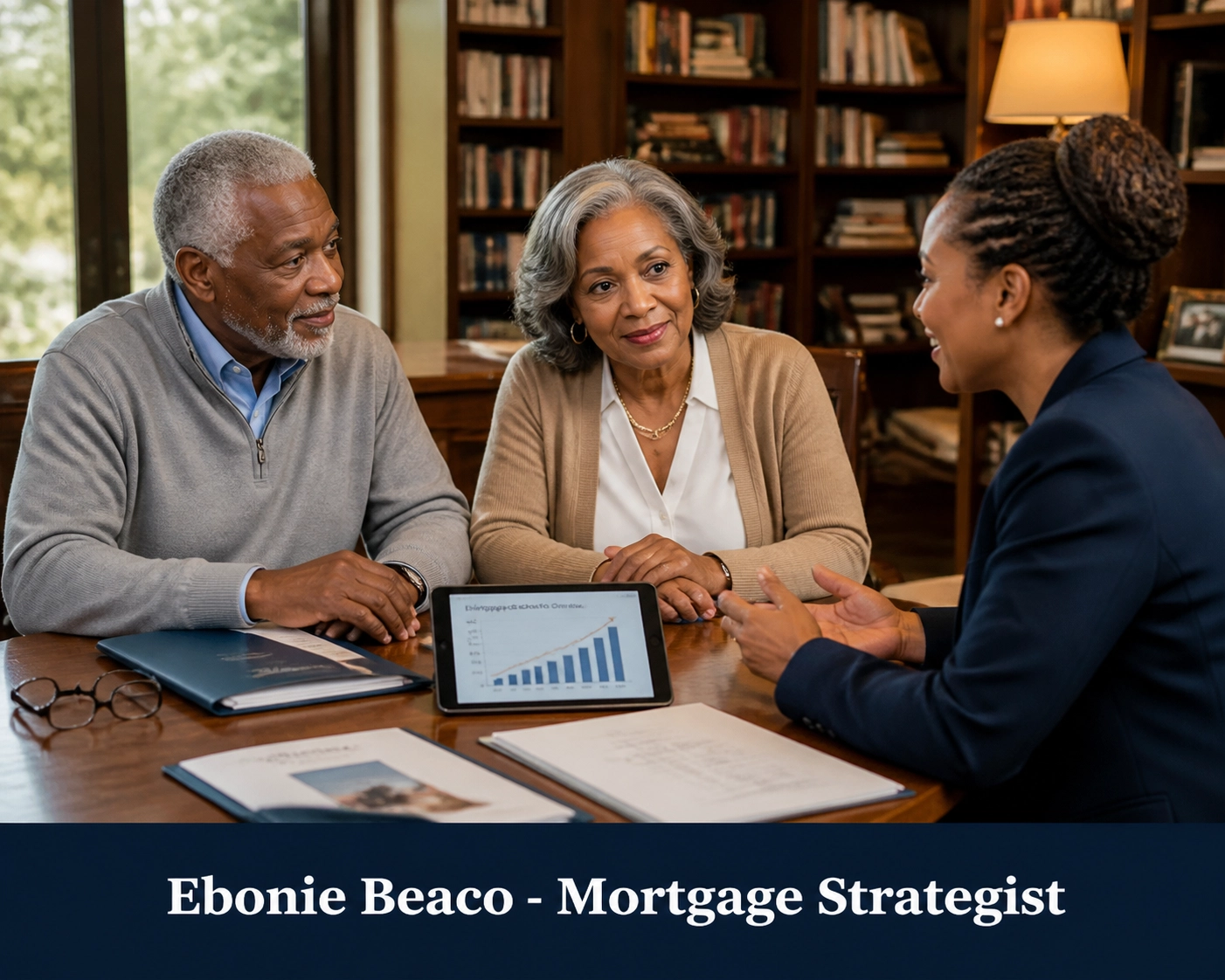 Mature couple meeting with a HUD-approved counselor to discuss reverse mortgage safeguards and options.
