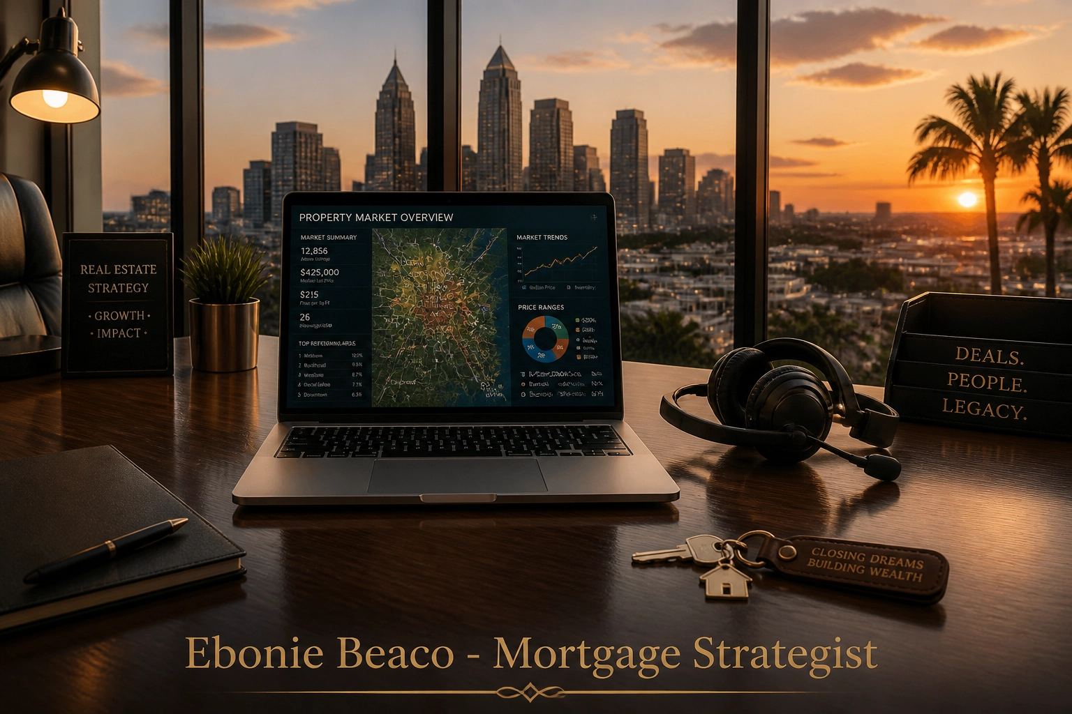 Modern office workspace with property market maps for scaling real estate wholesale in Atlanta and Florida.