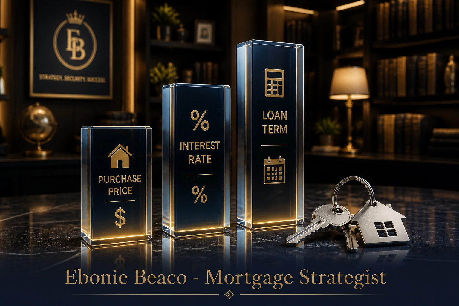 House keys and blocks representing the components of a reverse mortgage home equity calculation.