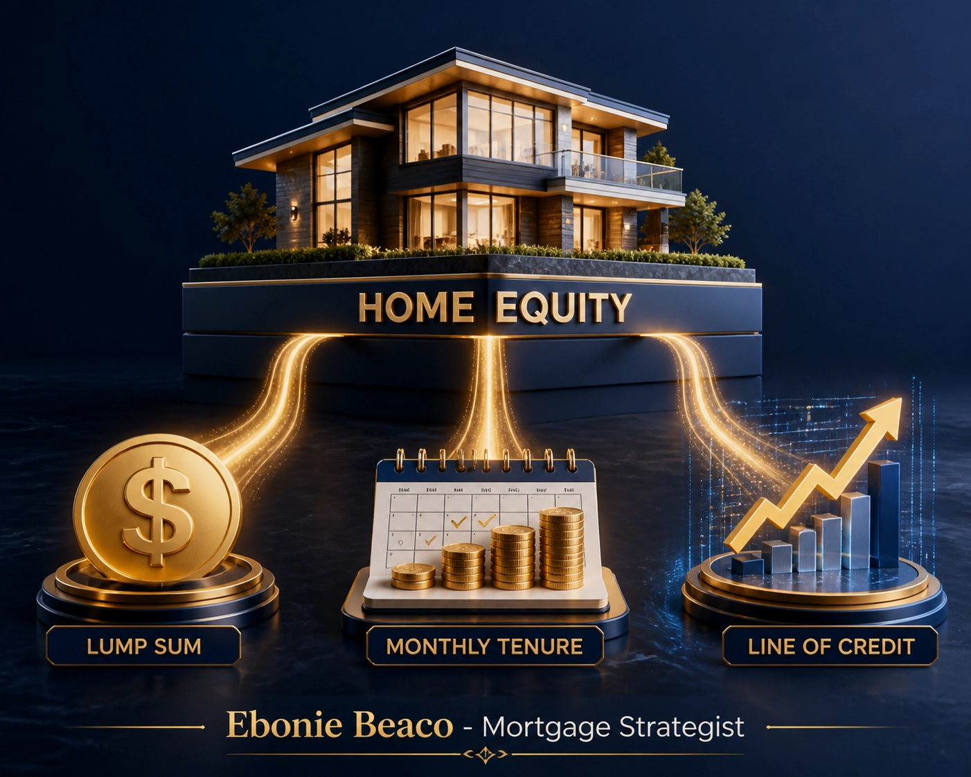 Reverse mortgage payout options for a $600k home, including lump sum, monthly payments, and a growing line of credit.