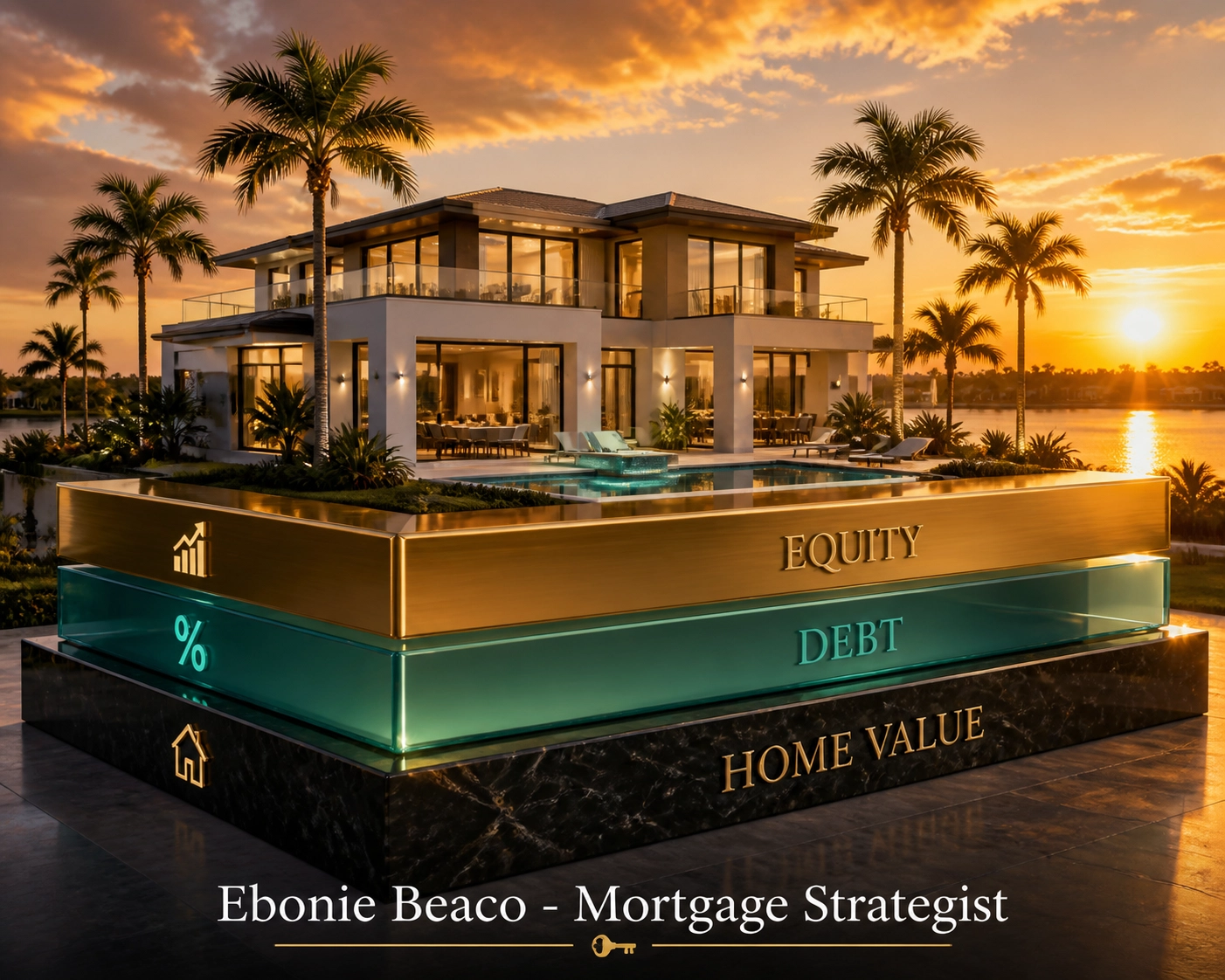Luxury Florida home showing levels of equity and debt used for a home equity line of credit calculation.