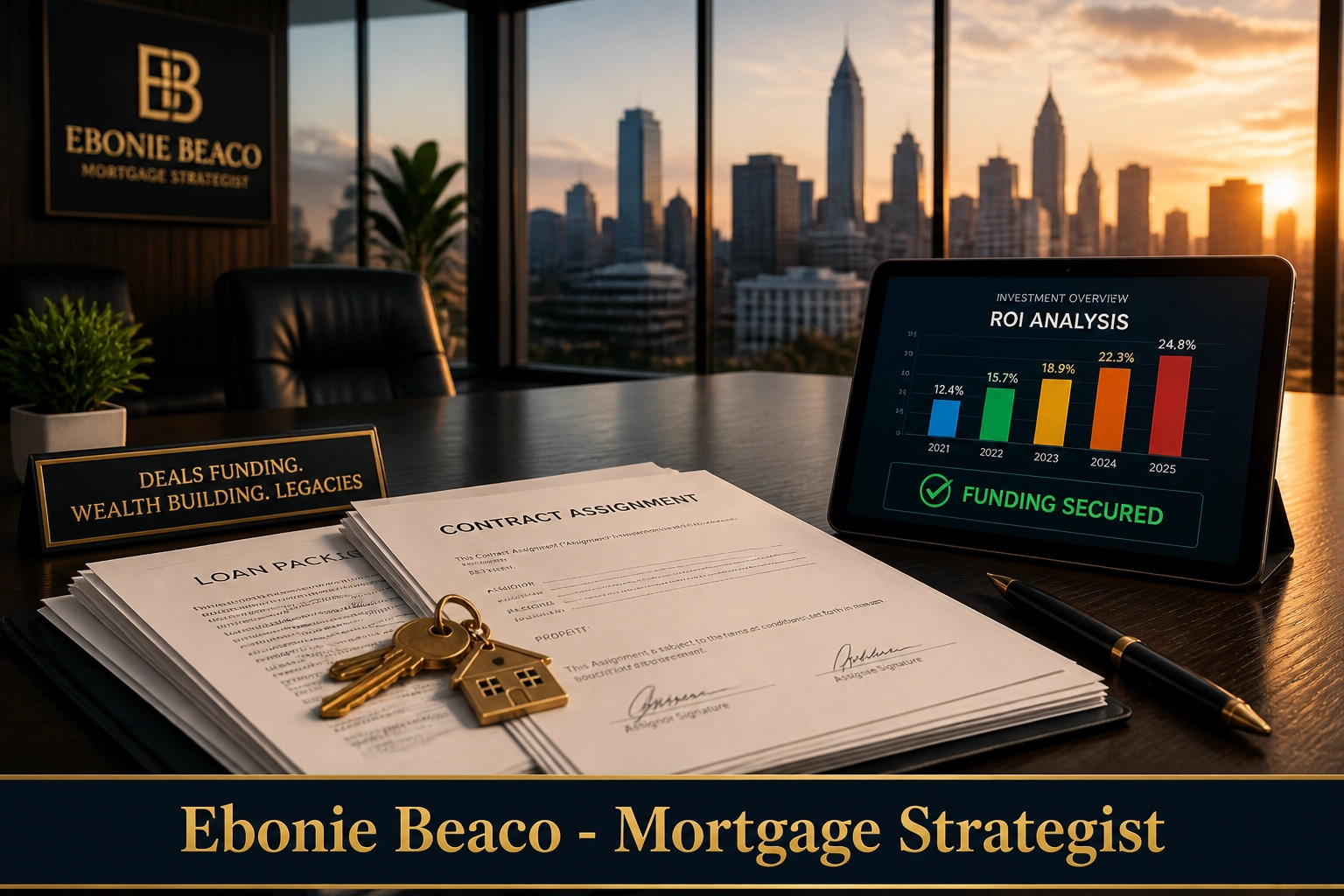 Real estate wholesale assignment contract and house keys symbolizing successful investment funding in Atlanta.