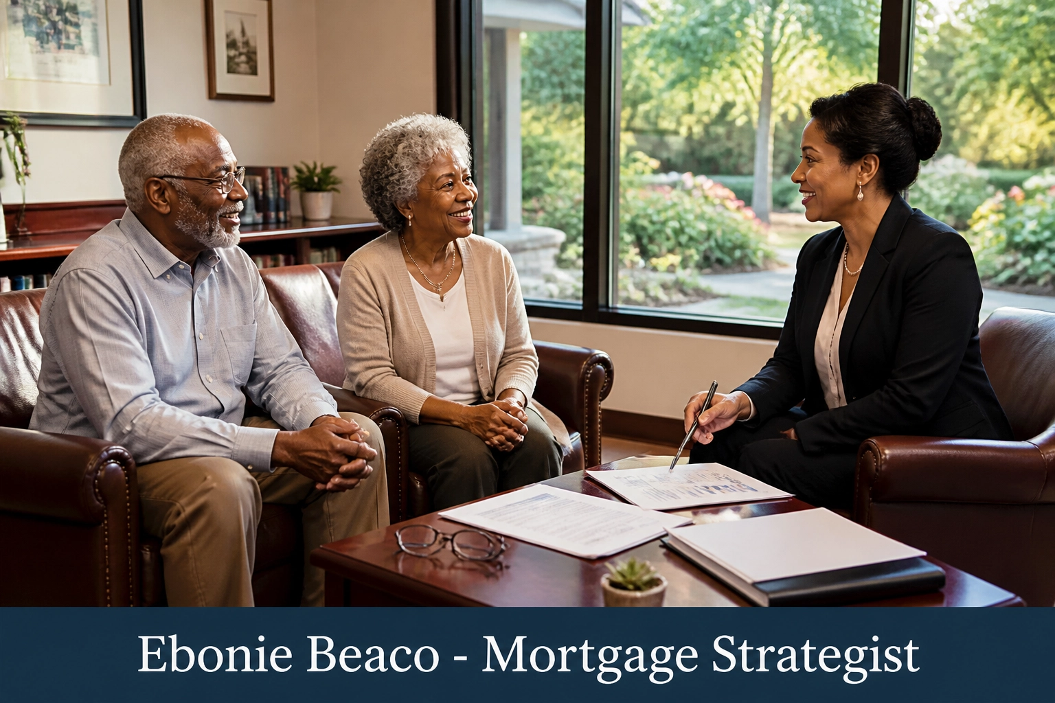 Senior couple attending mandatory HECM counseling to learn about reverse mortgage safeguards and costs.