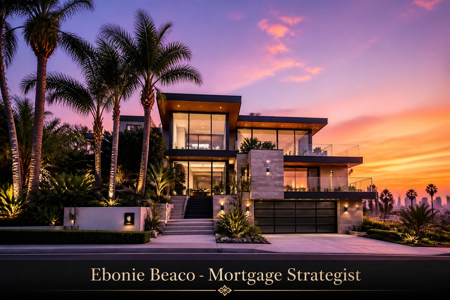 Luxury Los Angeles home at sunset illustrating high-value property equity and reverse mortgage loan potential.