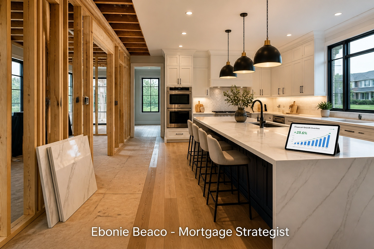Modern luxury kitchen renovation in progress showing the benefit of an Indiana HELOC.
