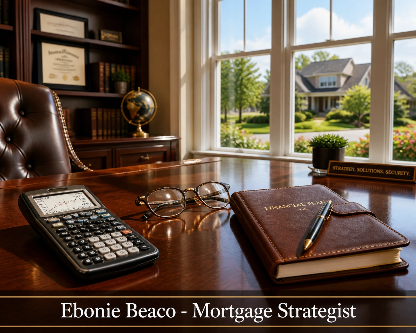 Financial planner and calculator on a desk showing the math of reverse mortgage equity.