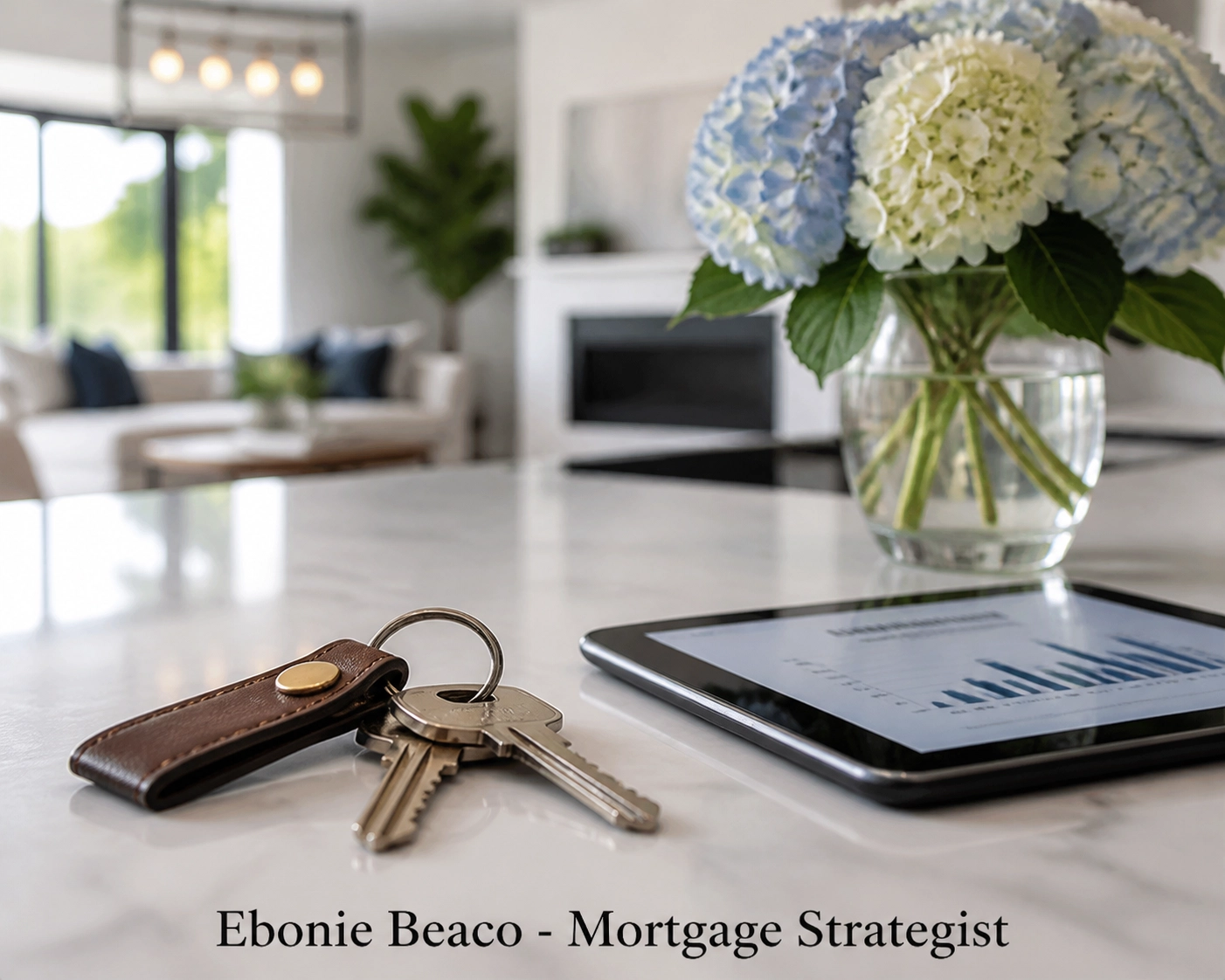 House keys on a kitchen island symbolizing homeownership retention through a reverse mortgage.