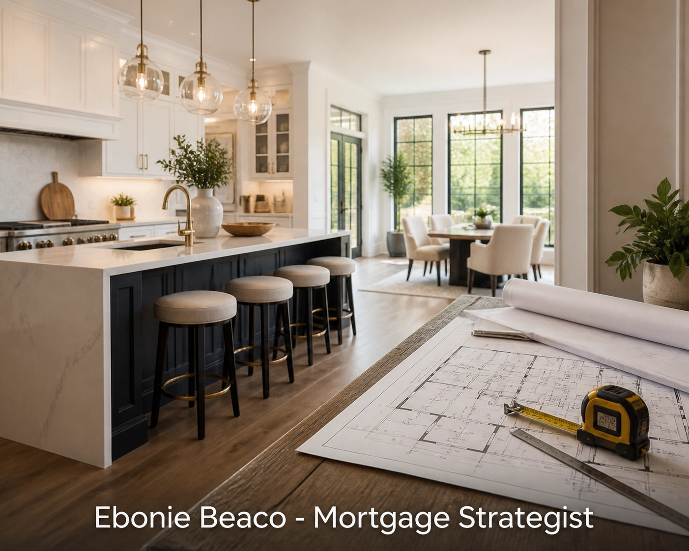 Modern kitchen remodel and blueprints showing how to tap into equity with a Kentucky or Indiana HELOC lender.