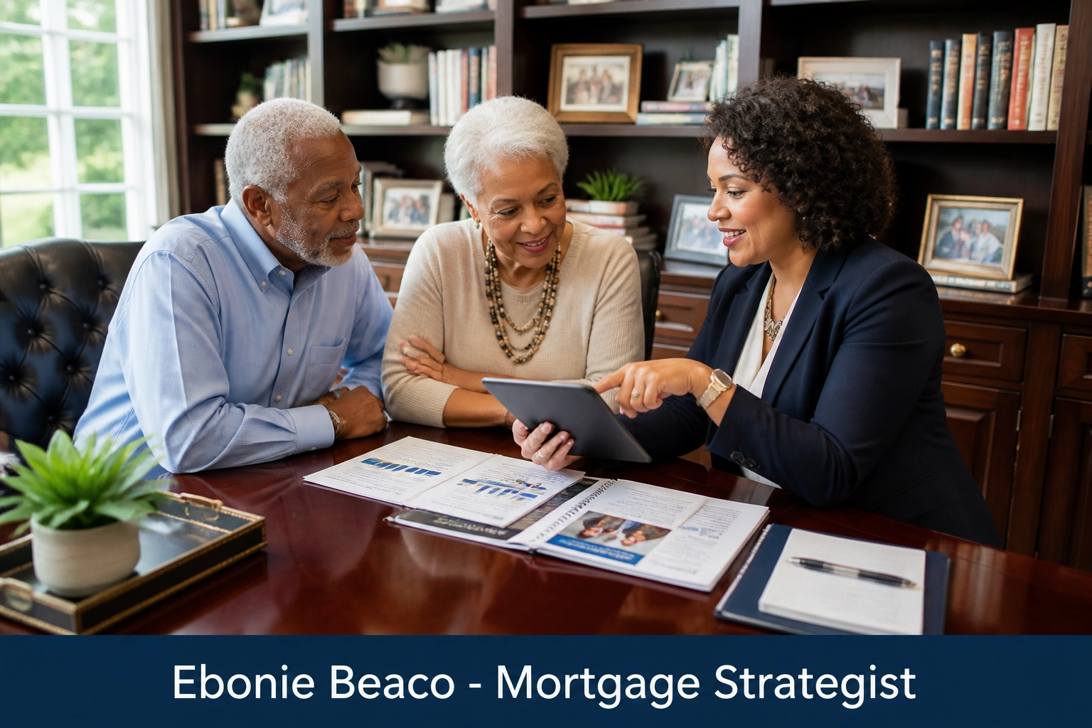 Senior couple discussing HECM counseling and HUD safeguards for reverse mortgages with a financial strategist.