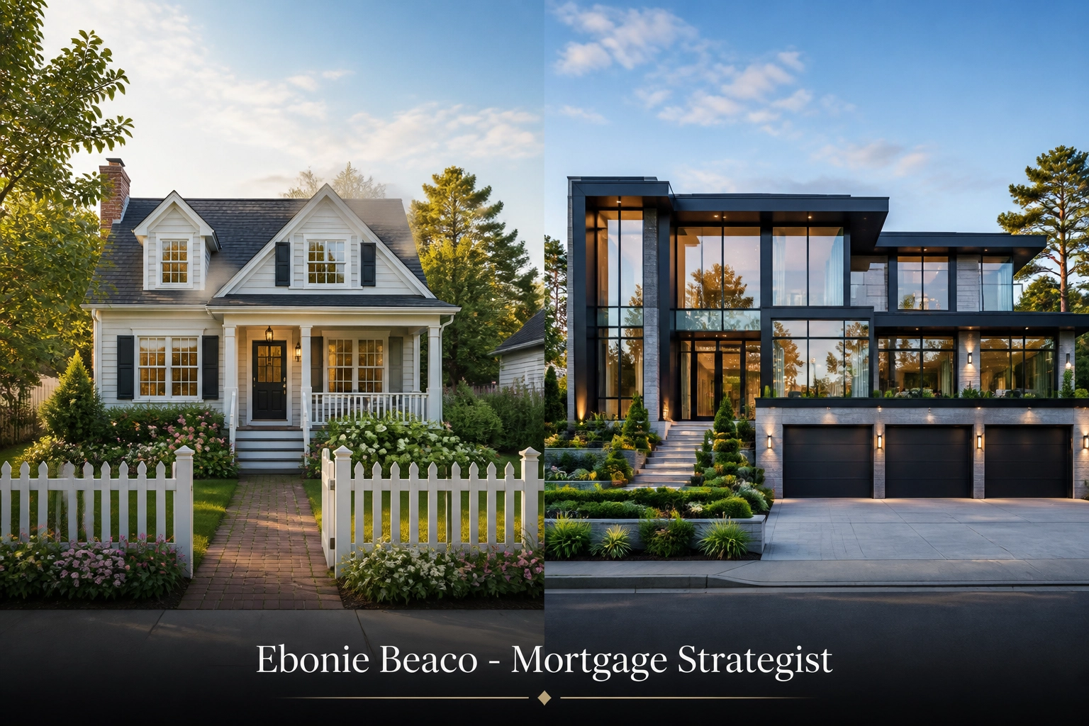 Comparison of a suburban house and luxury mansion for HECM and proprietary reverse mortgage programs.