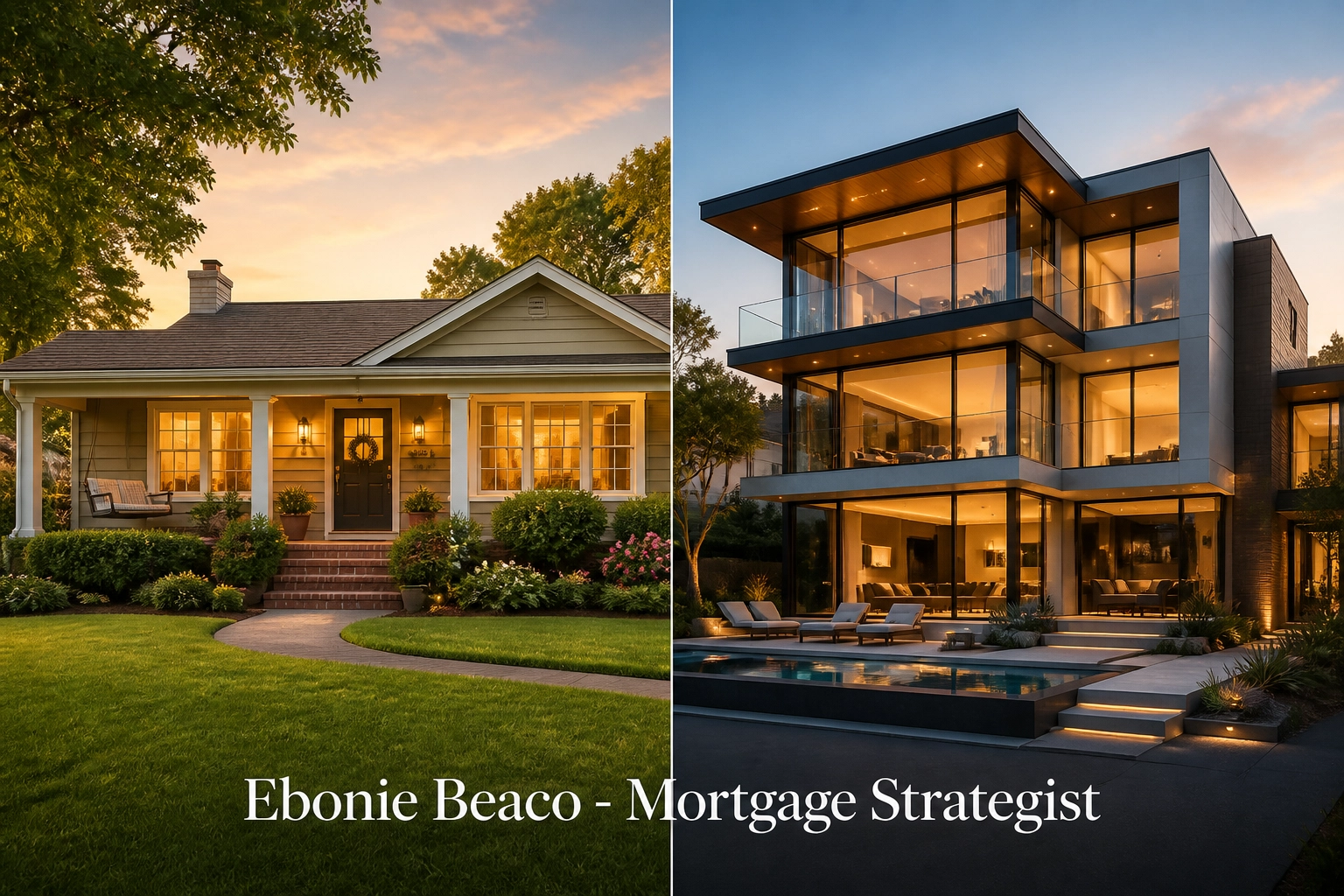 Suburban home and modern luxury estate illustrating HECM vs proprietary reverse mortgage options.