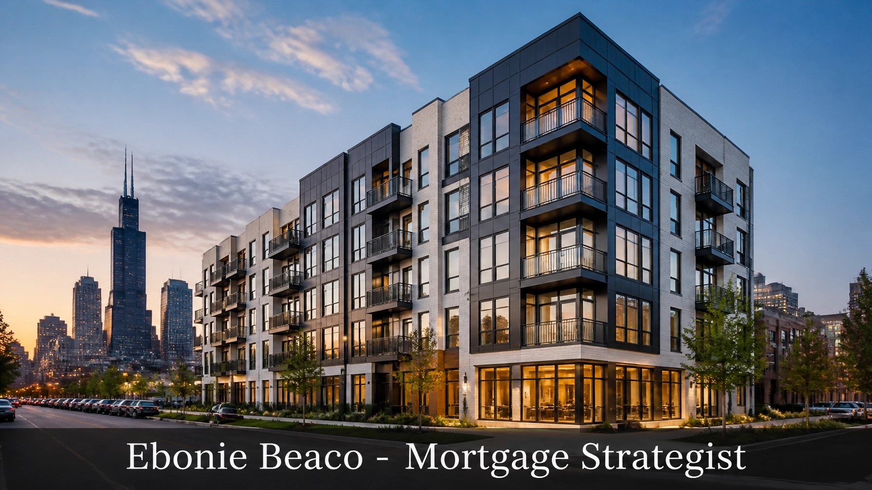 A panoramic view of a modern multi-unit residential property in a growing city