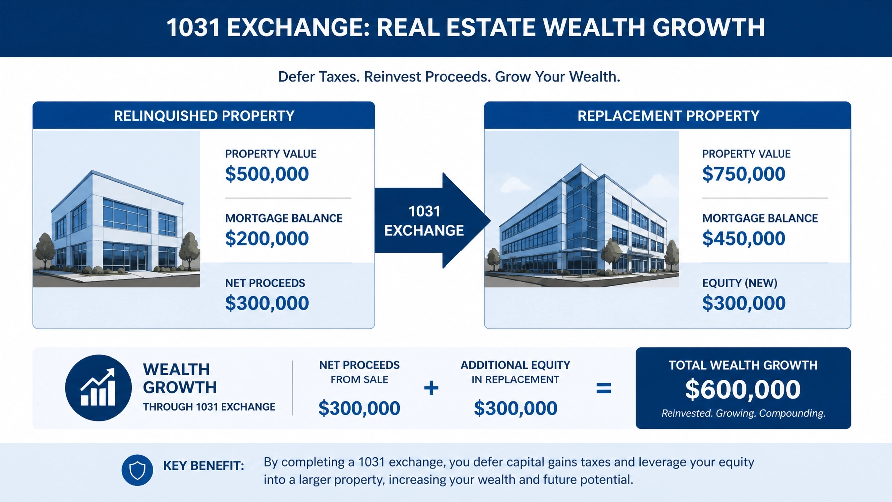 1031 Exchange financial calculation showing wealth growth through debt replacement
