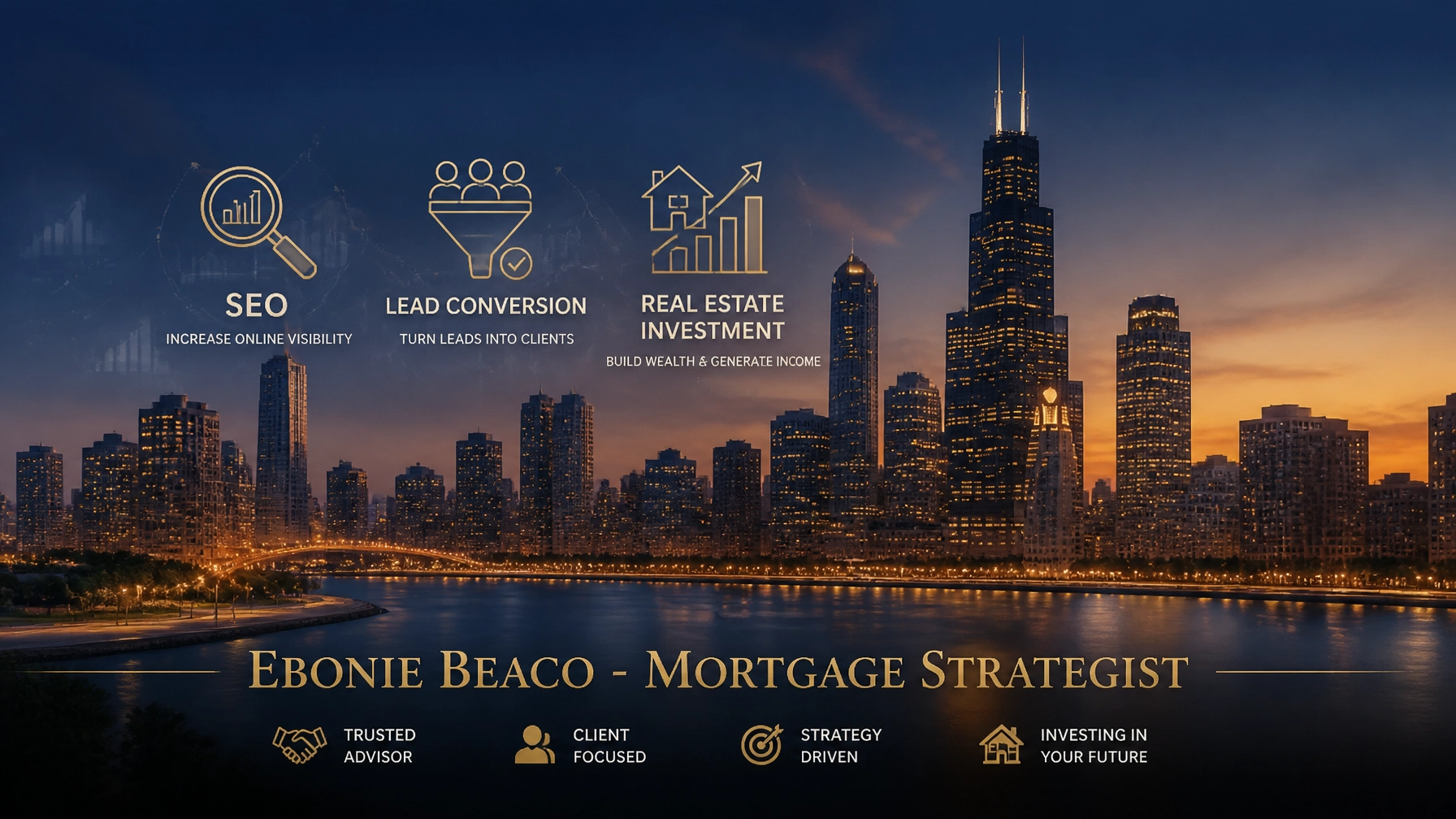 The Chicago skyline at sunset, representing a high-opportunity market for real estate investors and wholesalers