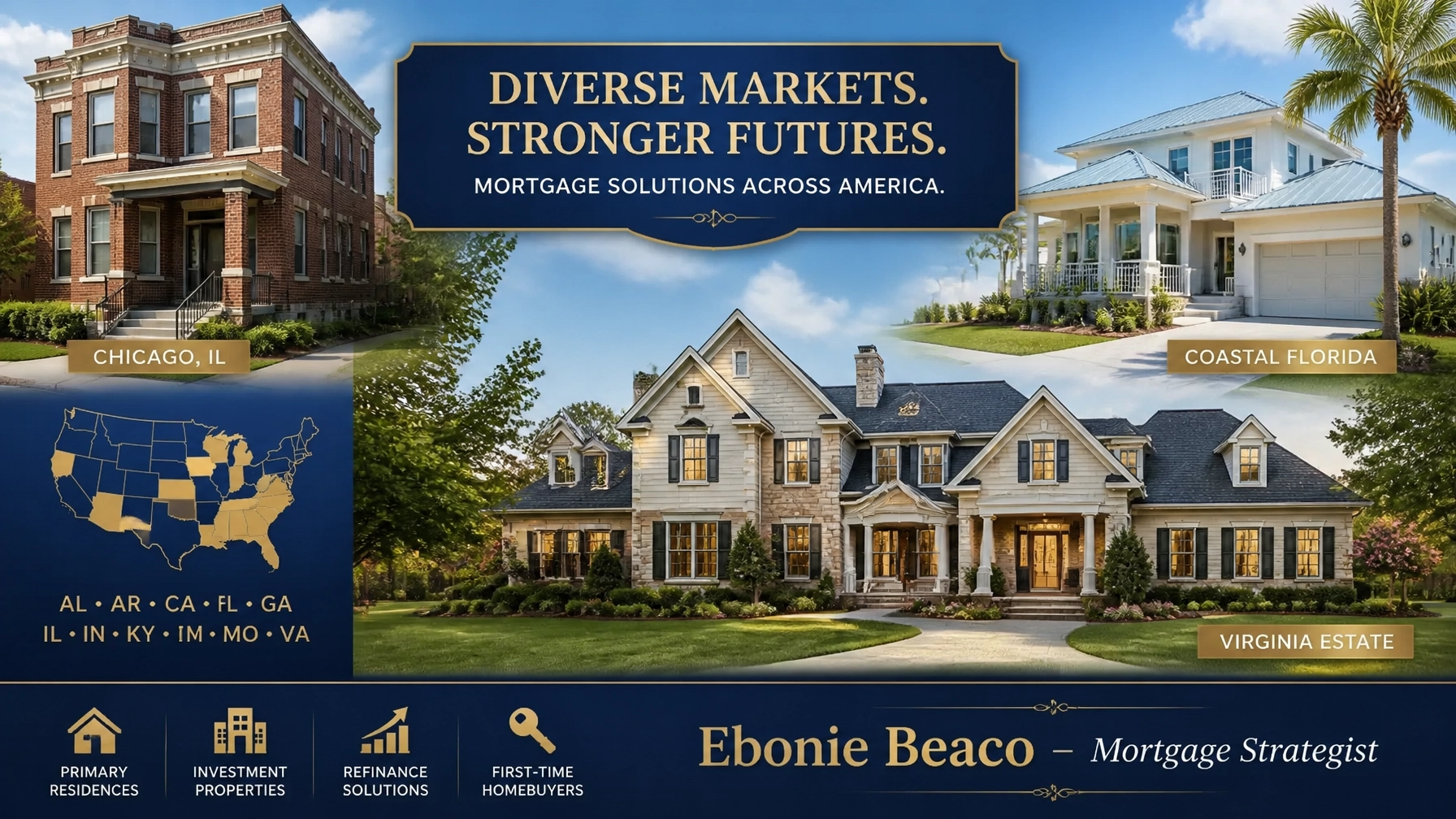 Diversity of housing styles in various states like FL, CA, IL, and VA