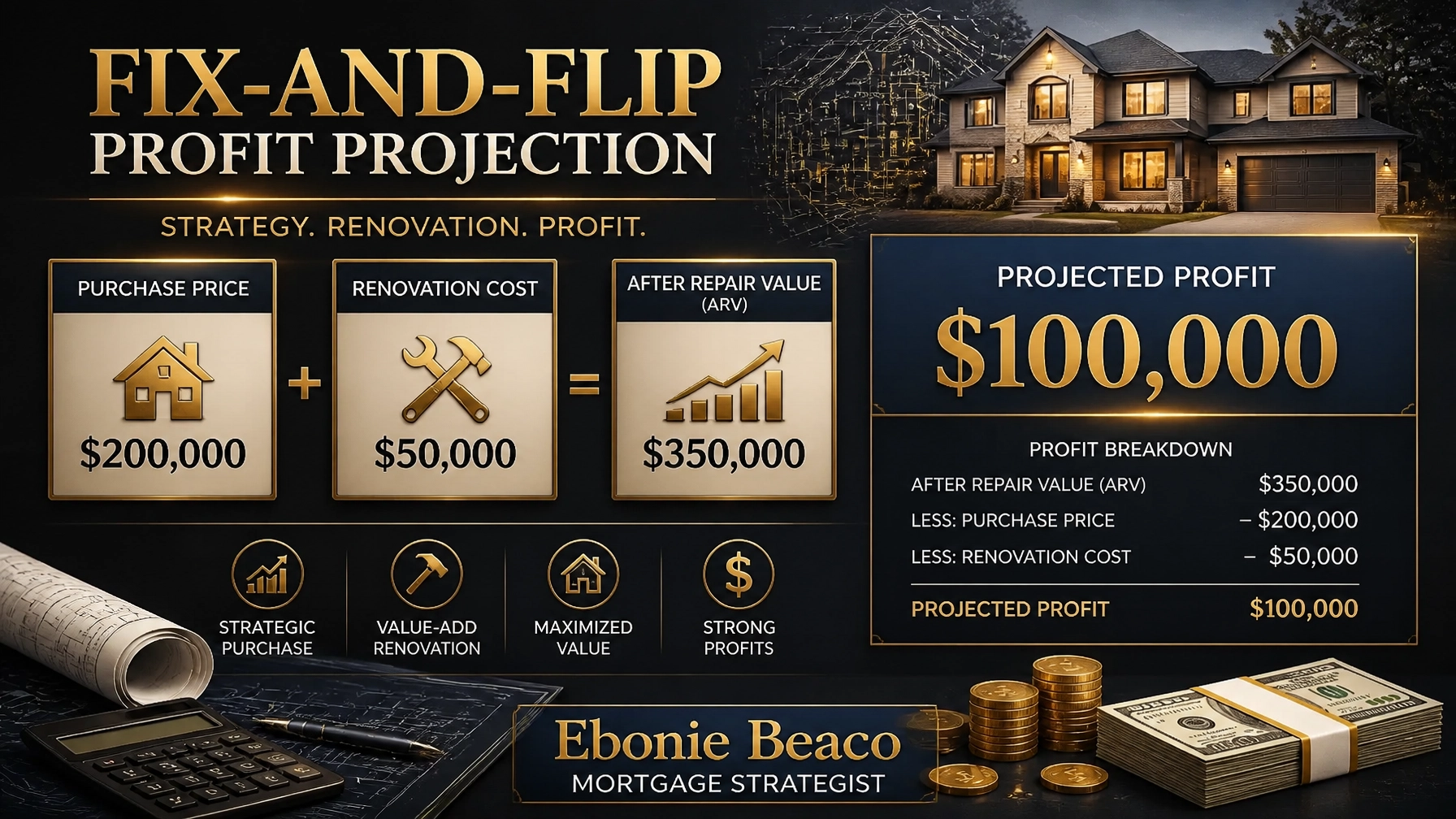 A detailed fix-and-flip profit projection graphic
