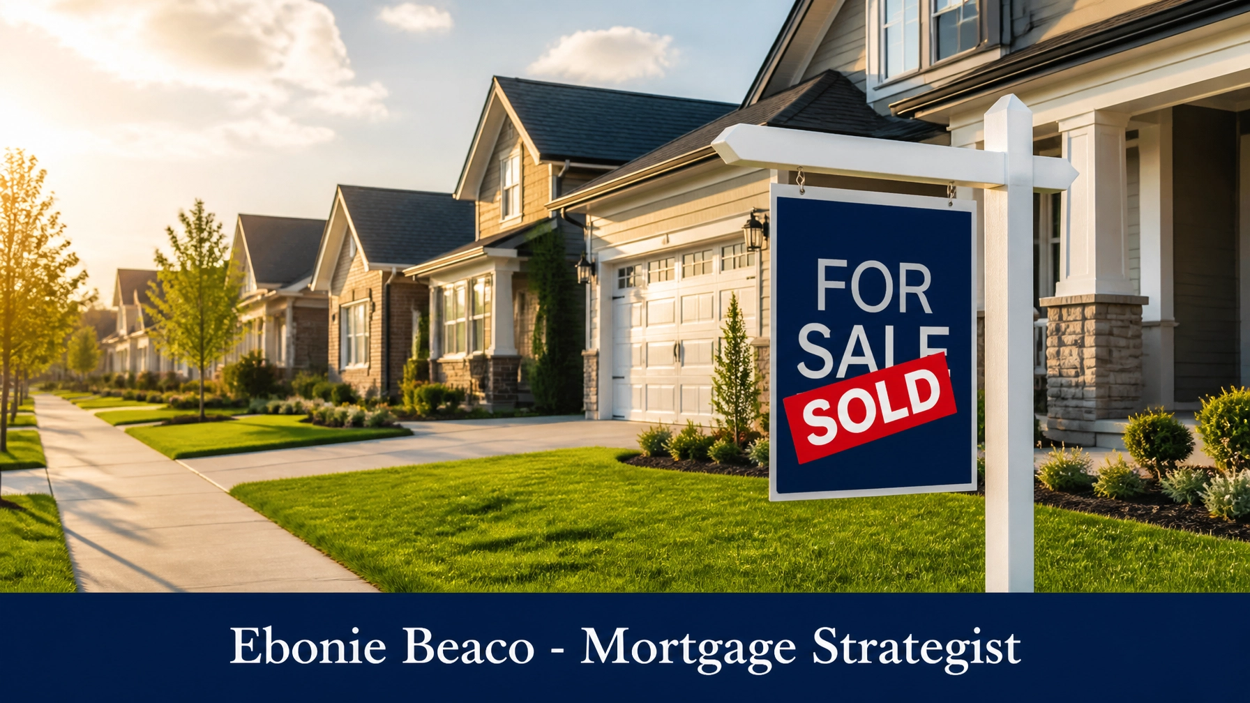 A suburban street with a Sold sign, highlighting high housing demand and low inventory.