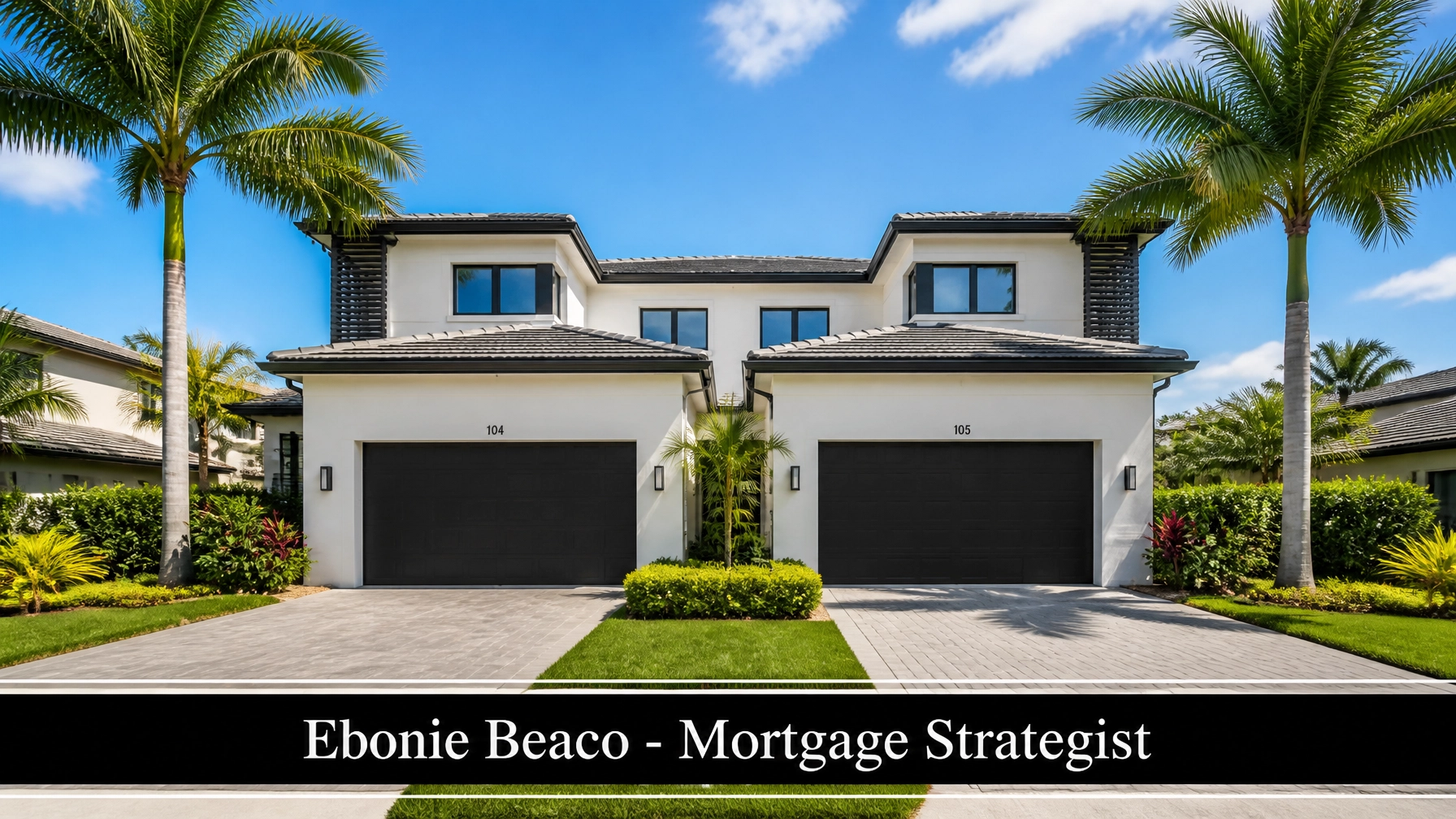 Modern duplex property in Florida surrounded by palm trees, representing coastal investment opportunities.