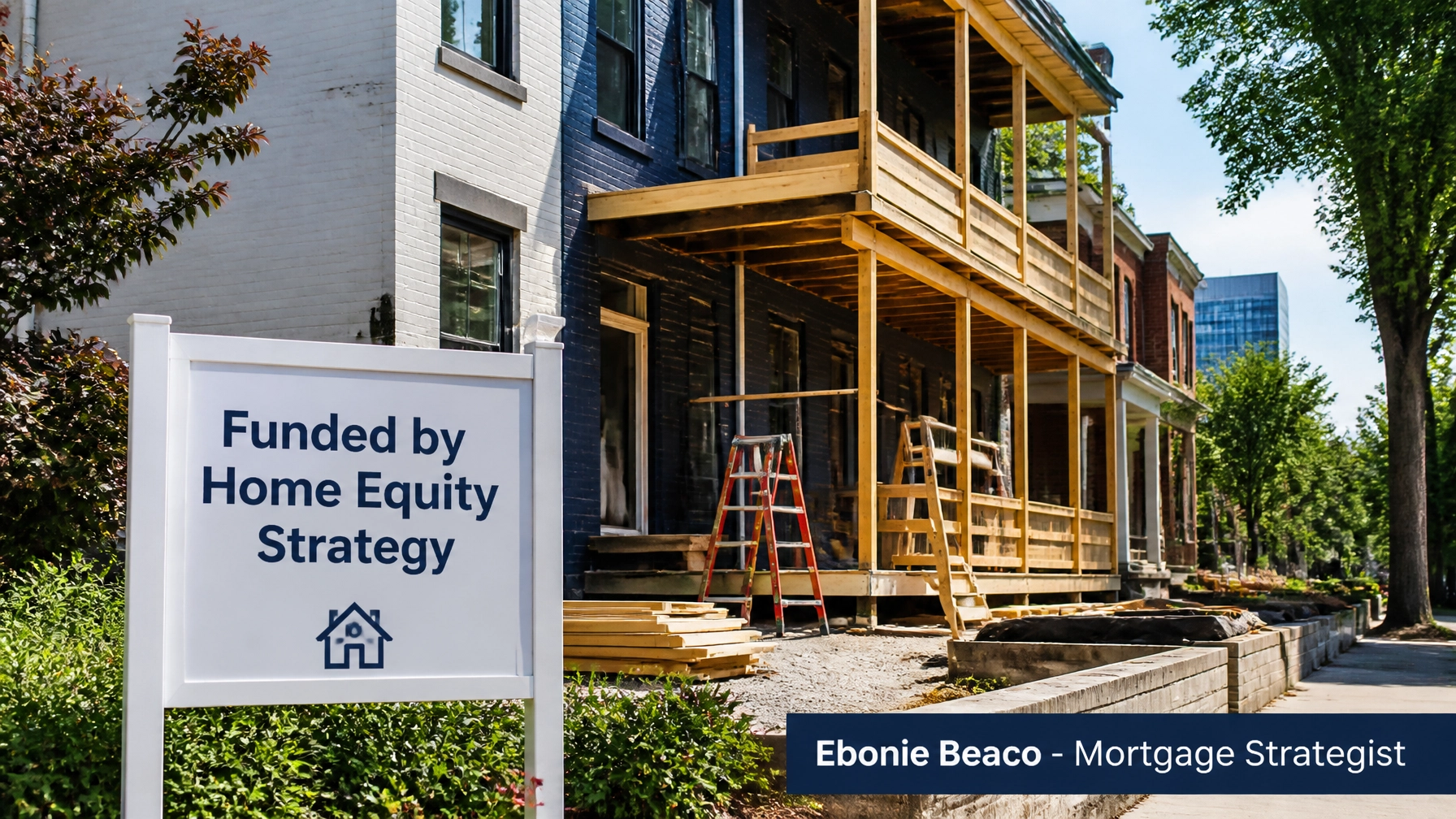 A landscape photo of a residential renovation project in Virginia, illustrating the use of home equity for property improvements.