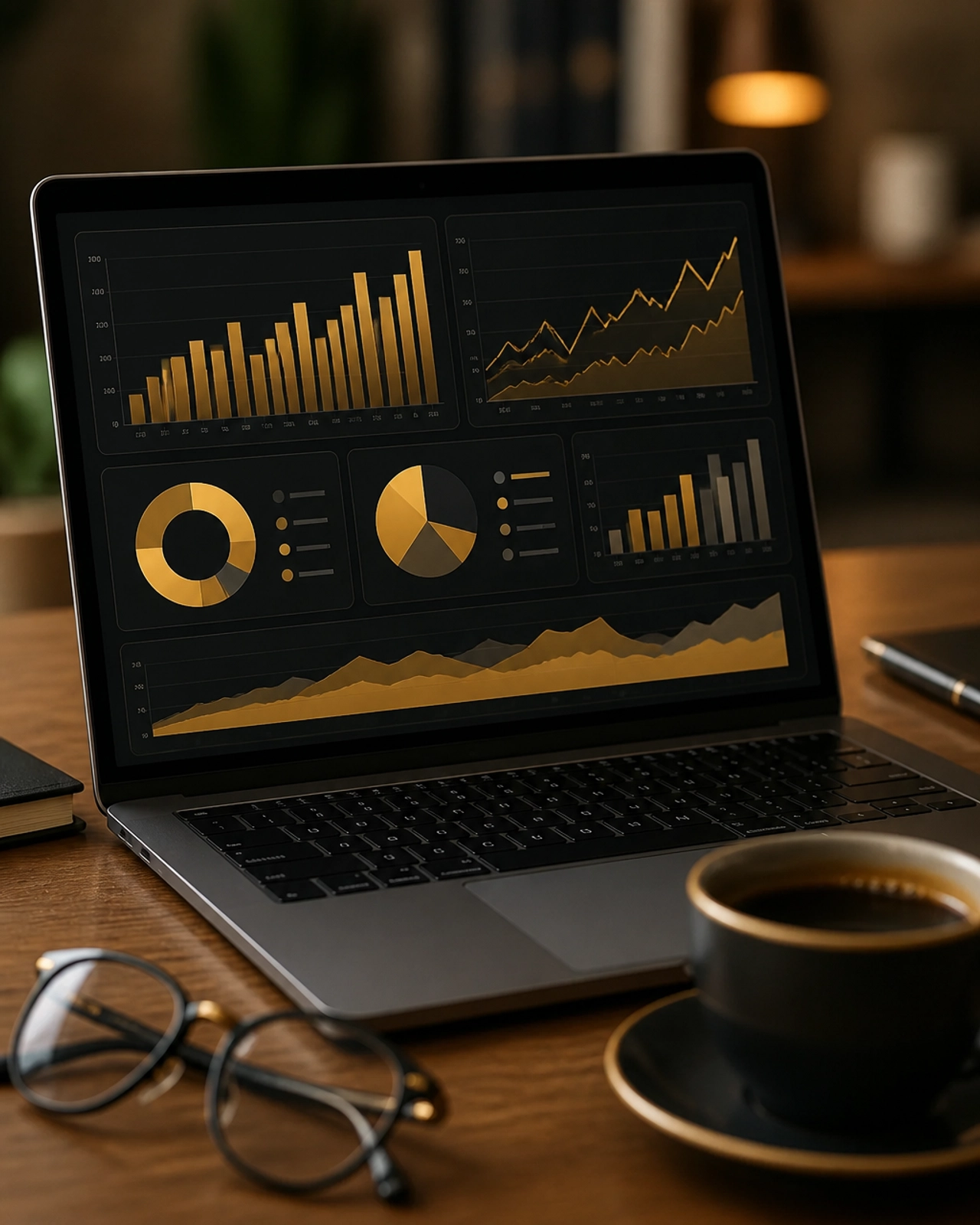 Close-up of a laptop showing financial charts