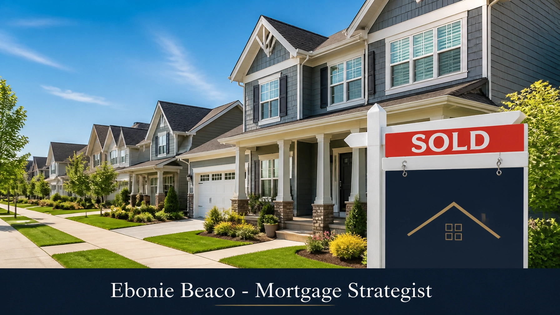 Modern residential neighborhood with a sold sign on a beautiful home