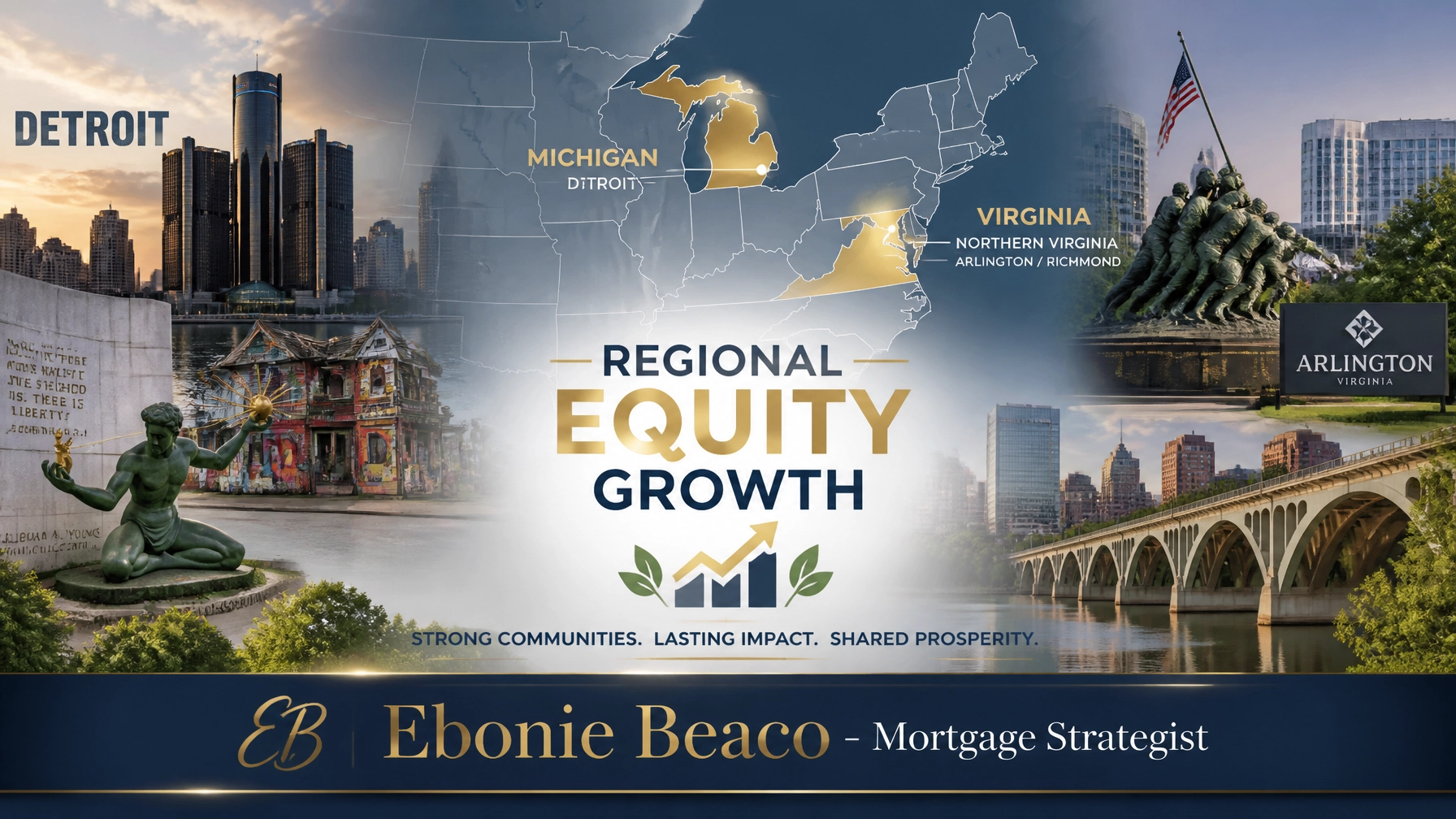 Regional equity growth montage for Michigan and Virginia