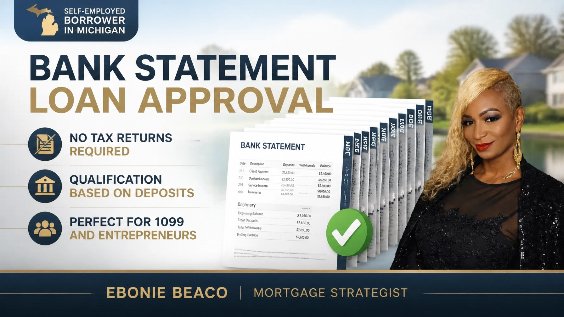 A professional graphic highlighting the benefits of bank statement loans for self-employed borrowers.